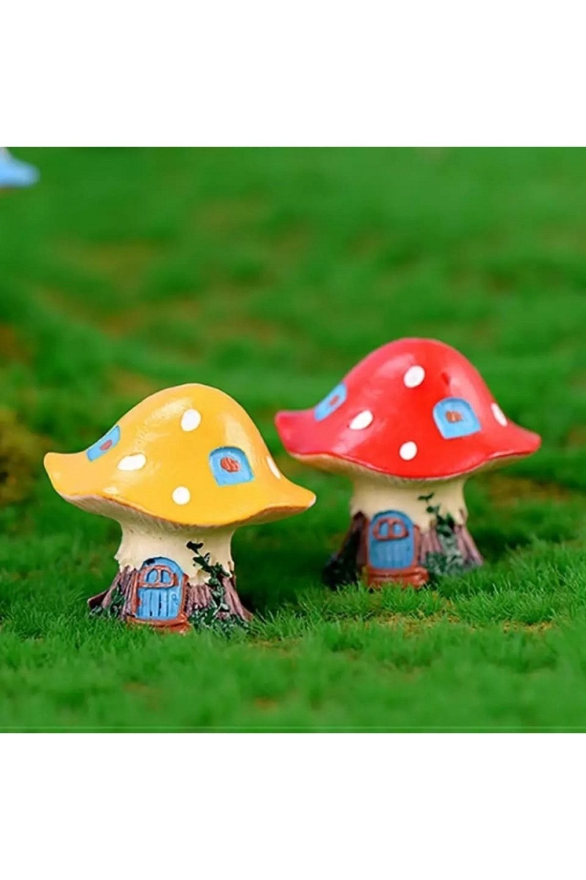 2'li Mantar Ev Maket Kürdanlı Cupcake Pasta Süsü Doğum Günü Süsleri Kürdan Süsü