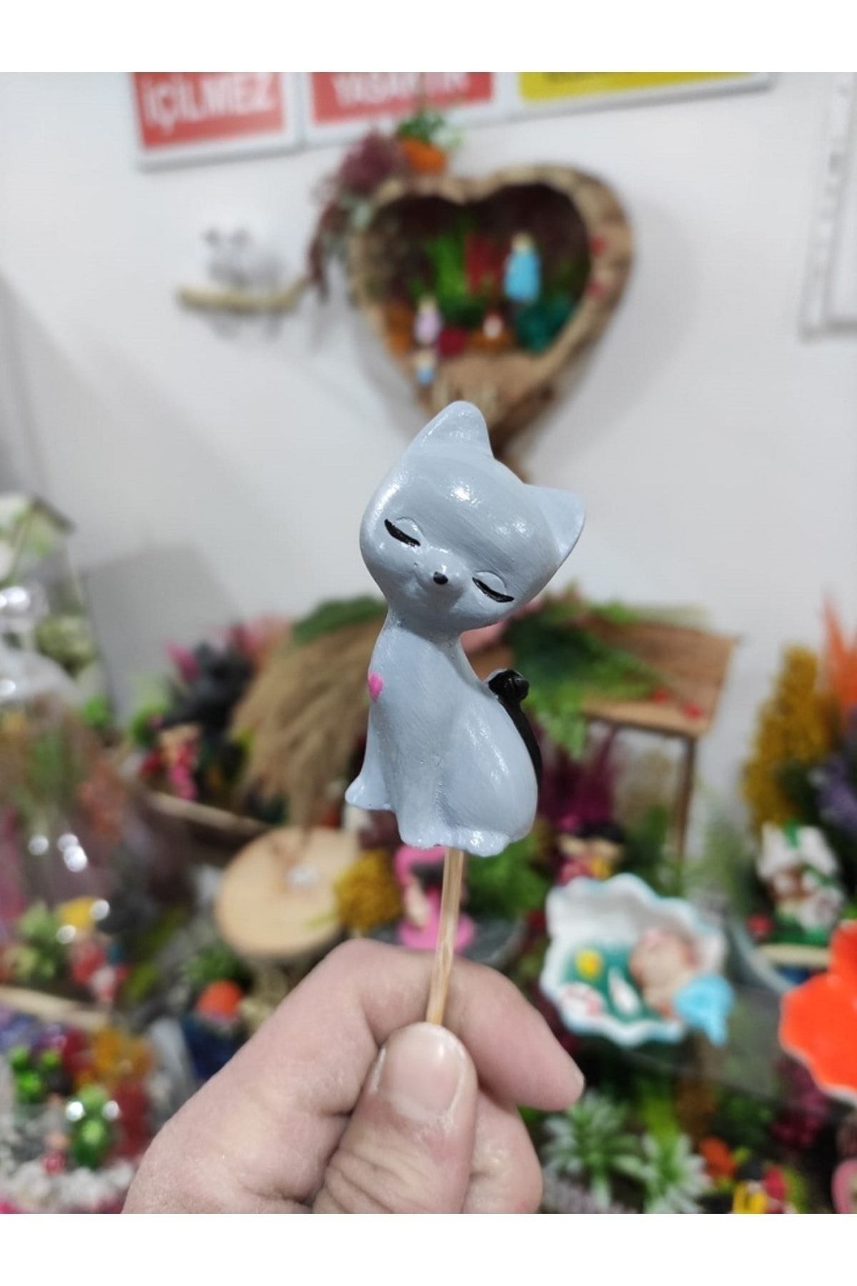 Kedi Maket Kürdanlı Cupcake Pasta Süsü Doğum Günü Süsleri Kürdan Süsü