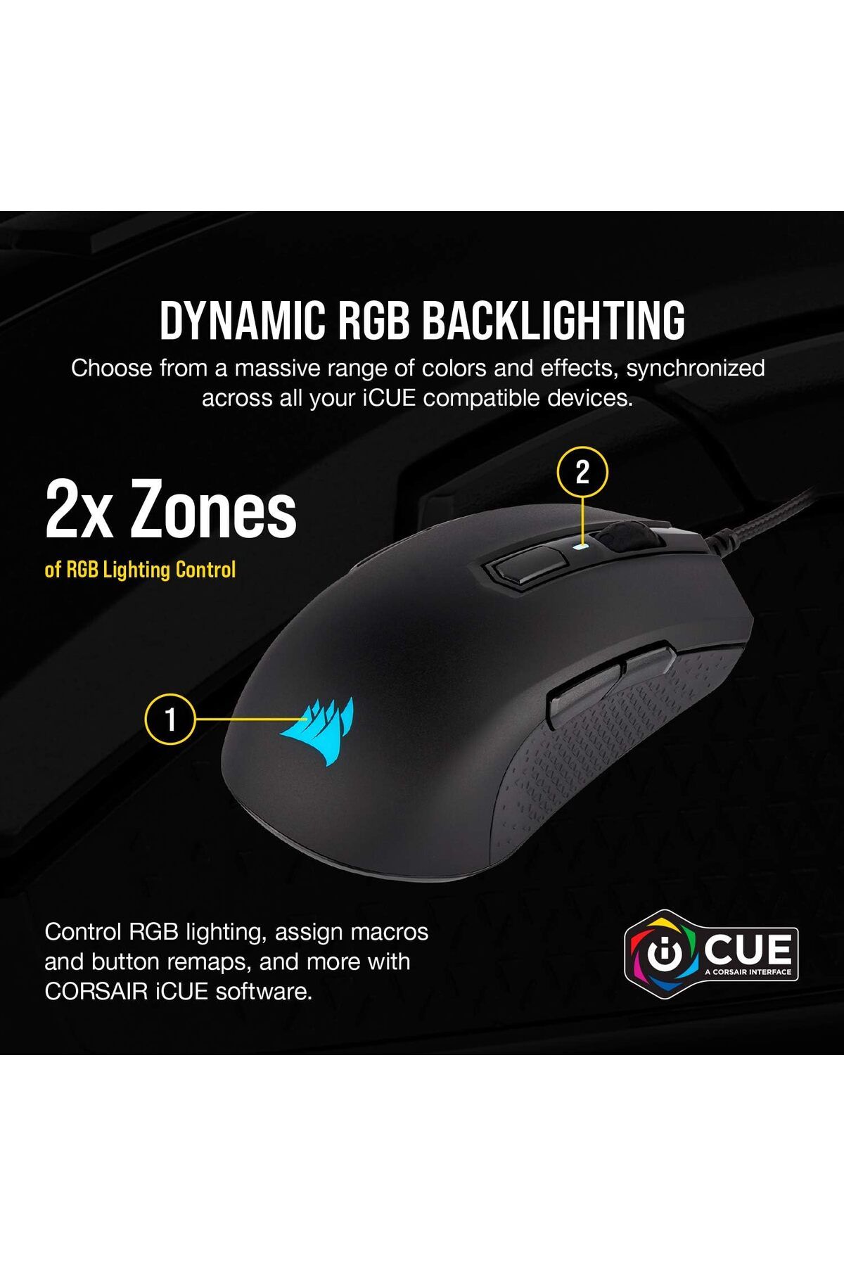 Corsair-M55 RGB Pro Wired Gaming Mouse, 12400 DPI Sensor, Ambidextrous Design, 8 Programmable Buttons, Black 6