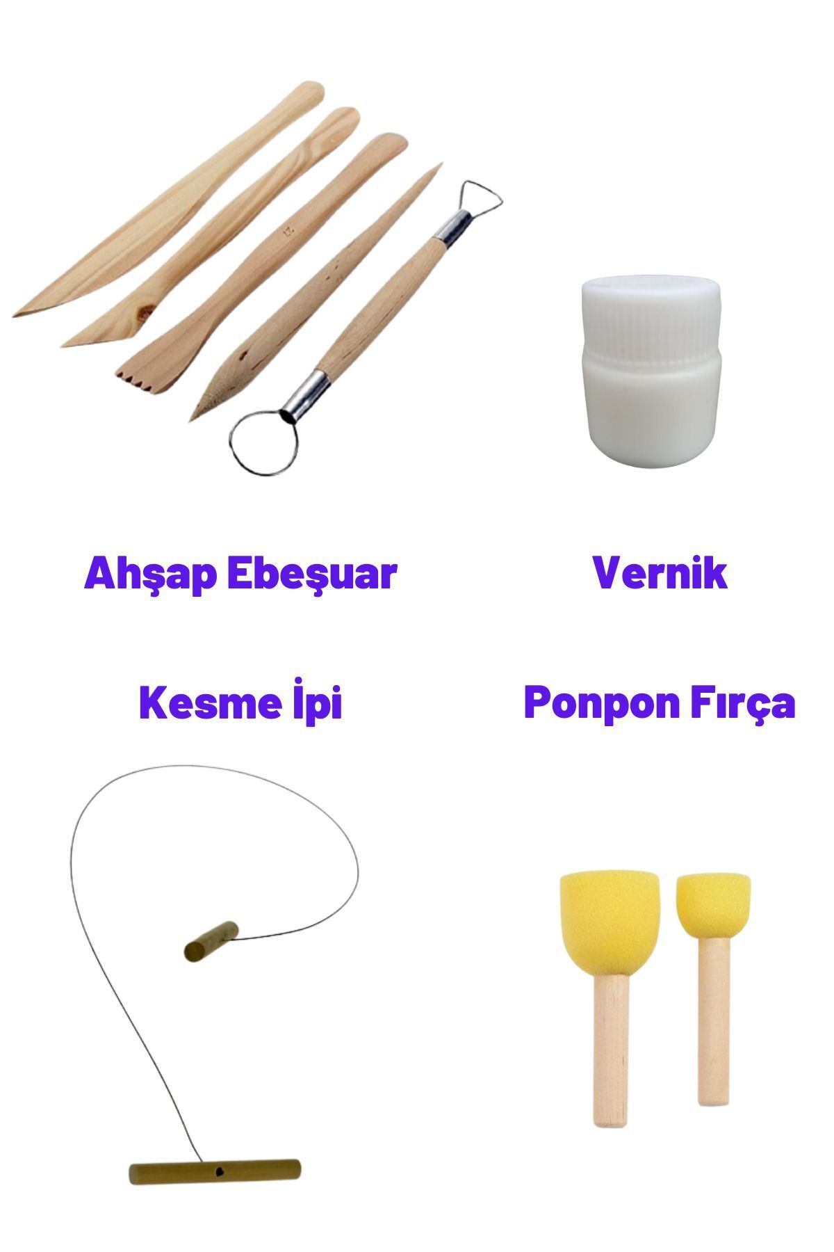 Seramik Hamuru Kil Çamuru Için Modelaj Kalemi Ebeşuar Ponpon Fırça, Kesme Ipi Teli Vernik