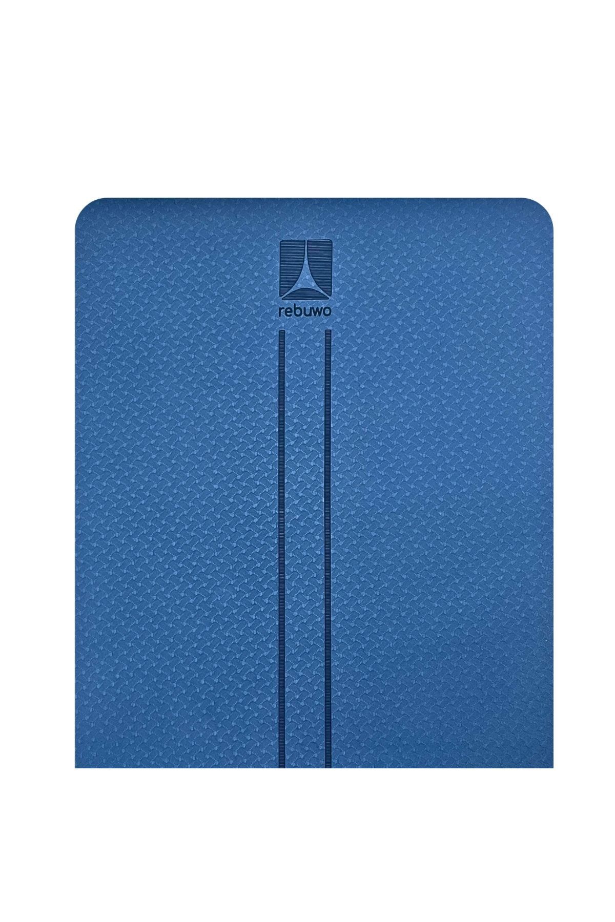 زیرانداز پیلاتس آبی طراحی دو خط 5 میلی متر TPE یوگا Pilates Mat Rebuwo