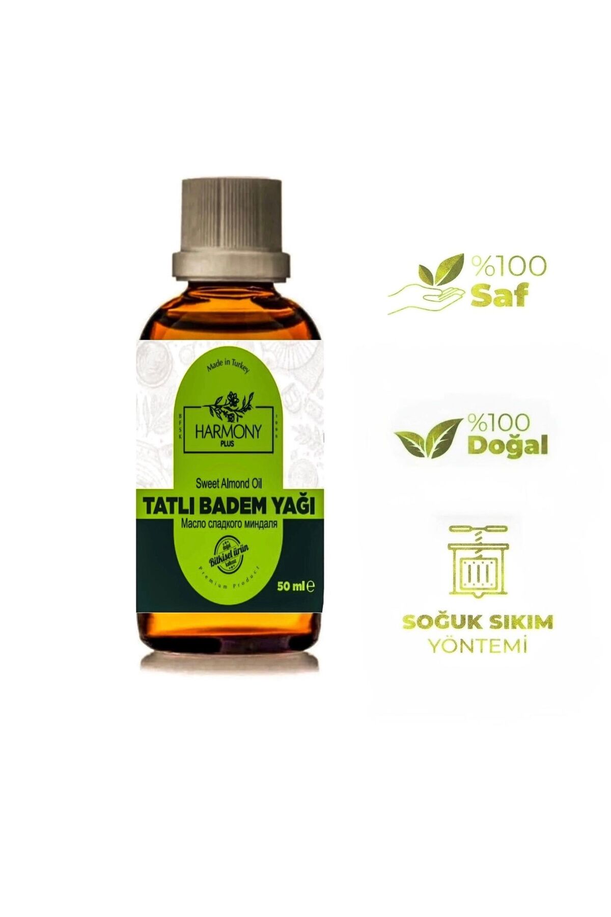 HarmonyPlus Tatlı Badem Yağı 50ml %100 Saf Ve Doğal Badem Yağı Tatlı Soğuk Sıkım 50 ml Sweet almond oil