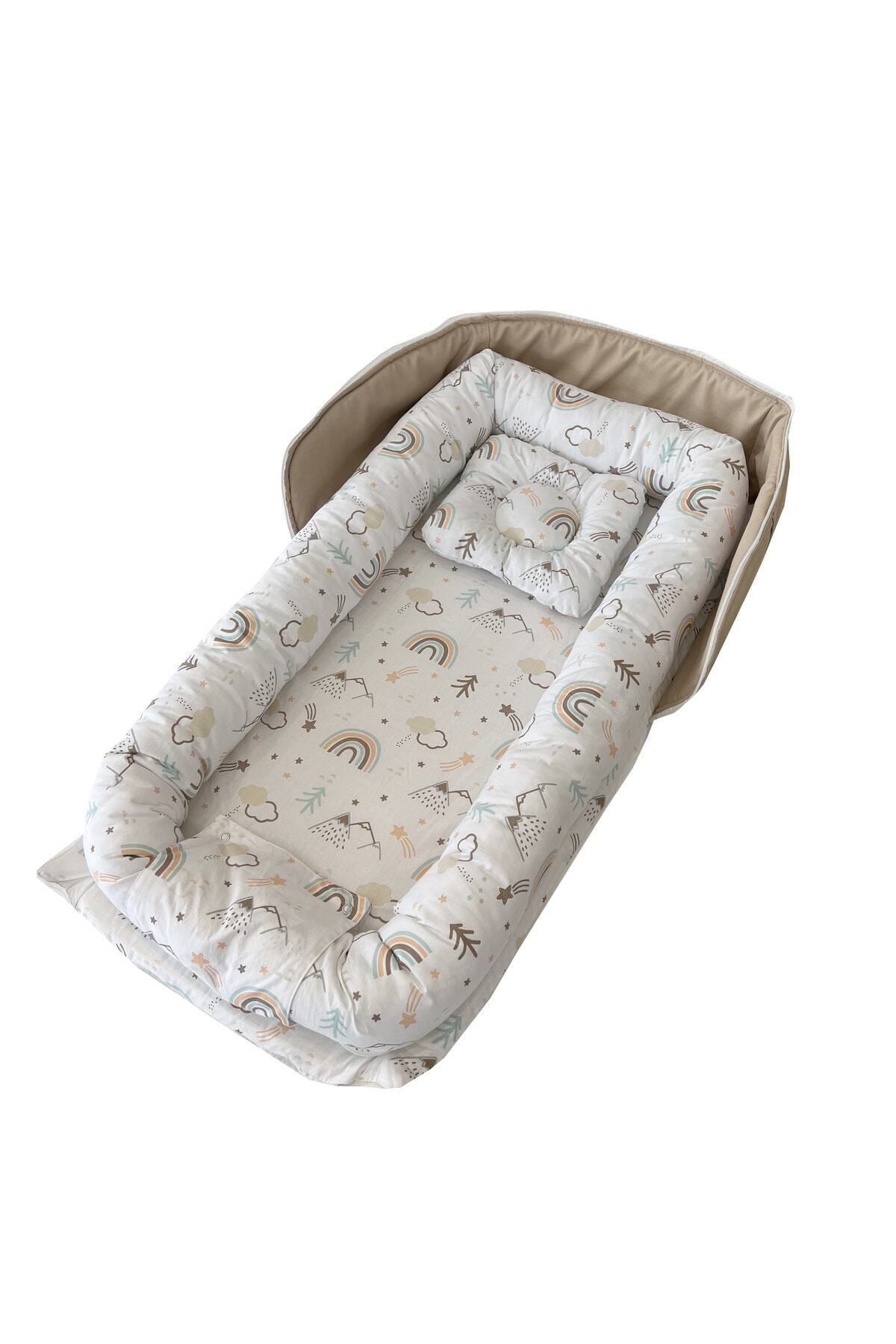 Jaju Baby Kahve Dağ Desenli Çantalı Babynest Bebek Çantası Taşınabilir Anne Yanı Yatağı Baby Nest fotoğrafı 6 (önizleme)