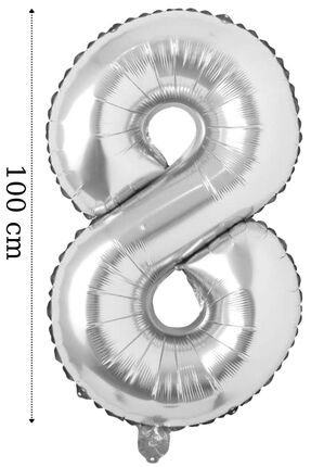 Onay Store Folyo Balon 8 Rakamı Helyum Balon 100 Cm Gümüş Renk - 8 Yaş Balonu...