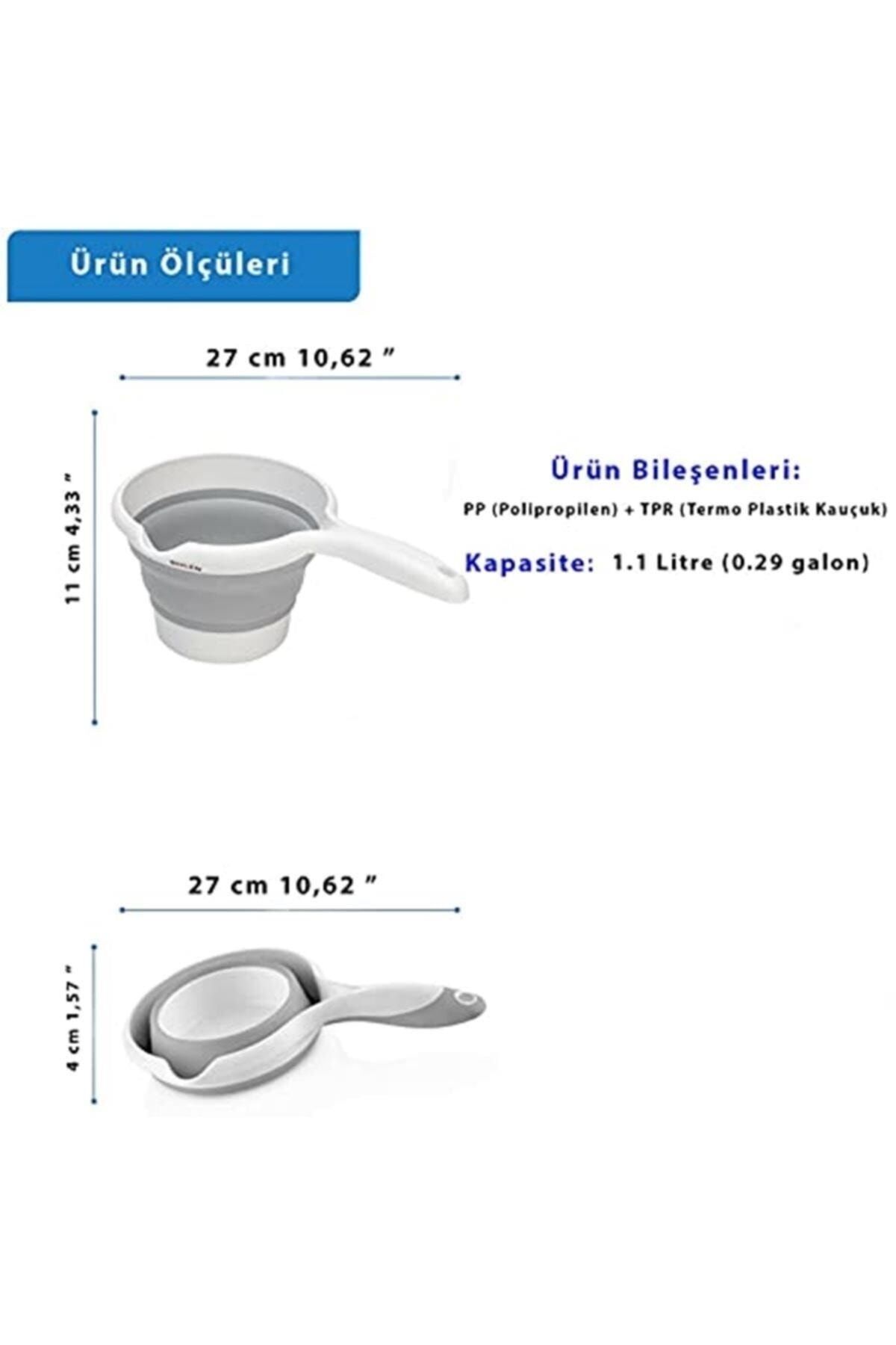 1.1 Lt Katlanabilir Bebek Yıkama Kovası Katlanır Maşrapa Koçero Gri 27x17x4 cm 2