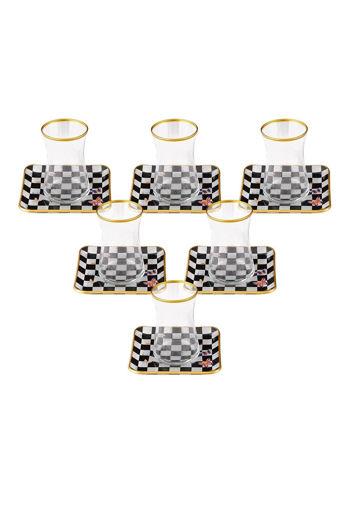GÜRCÜGLASS-Checkered Pattern Square Tea Set New 3