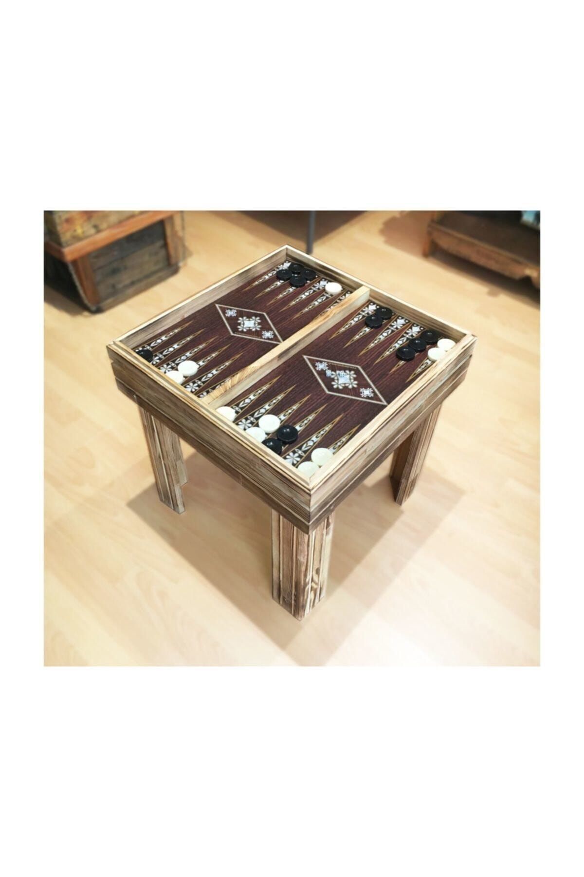 Star Oyun-Star Footed Walnut Backgammon and Chess Table Set 8