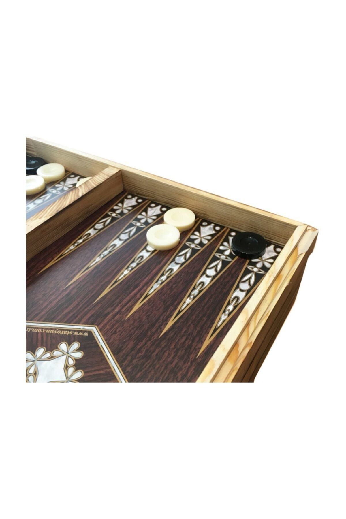 Star Oyun-Star Footed Walnut Backgammon and Chess Table Set 6