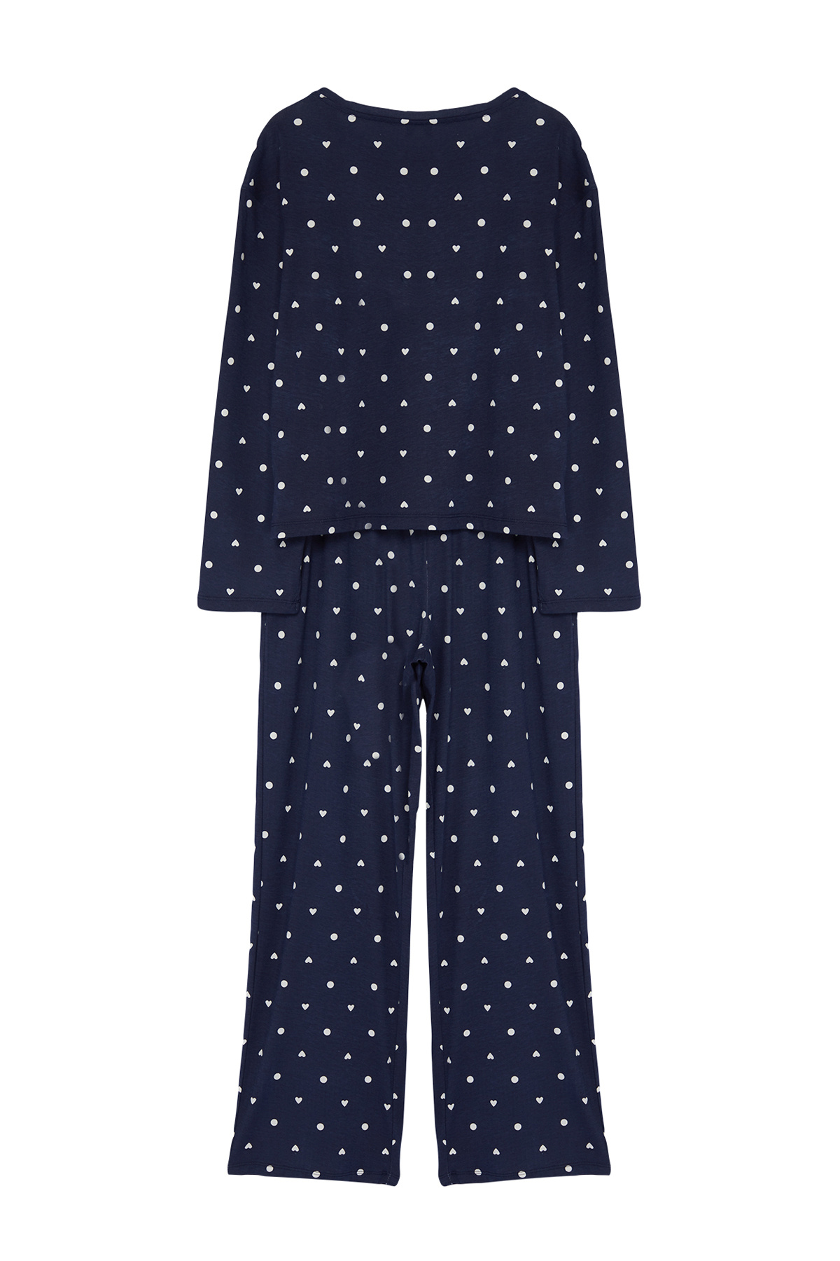 Trendyolmilla  Lacivert %100 Pamuklu Puantiye ve Kalpli Örme Pijama Takımı THMAW25PT00039 - Görsel 8
