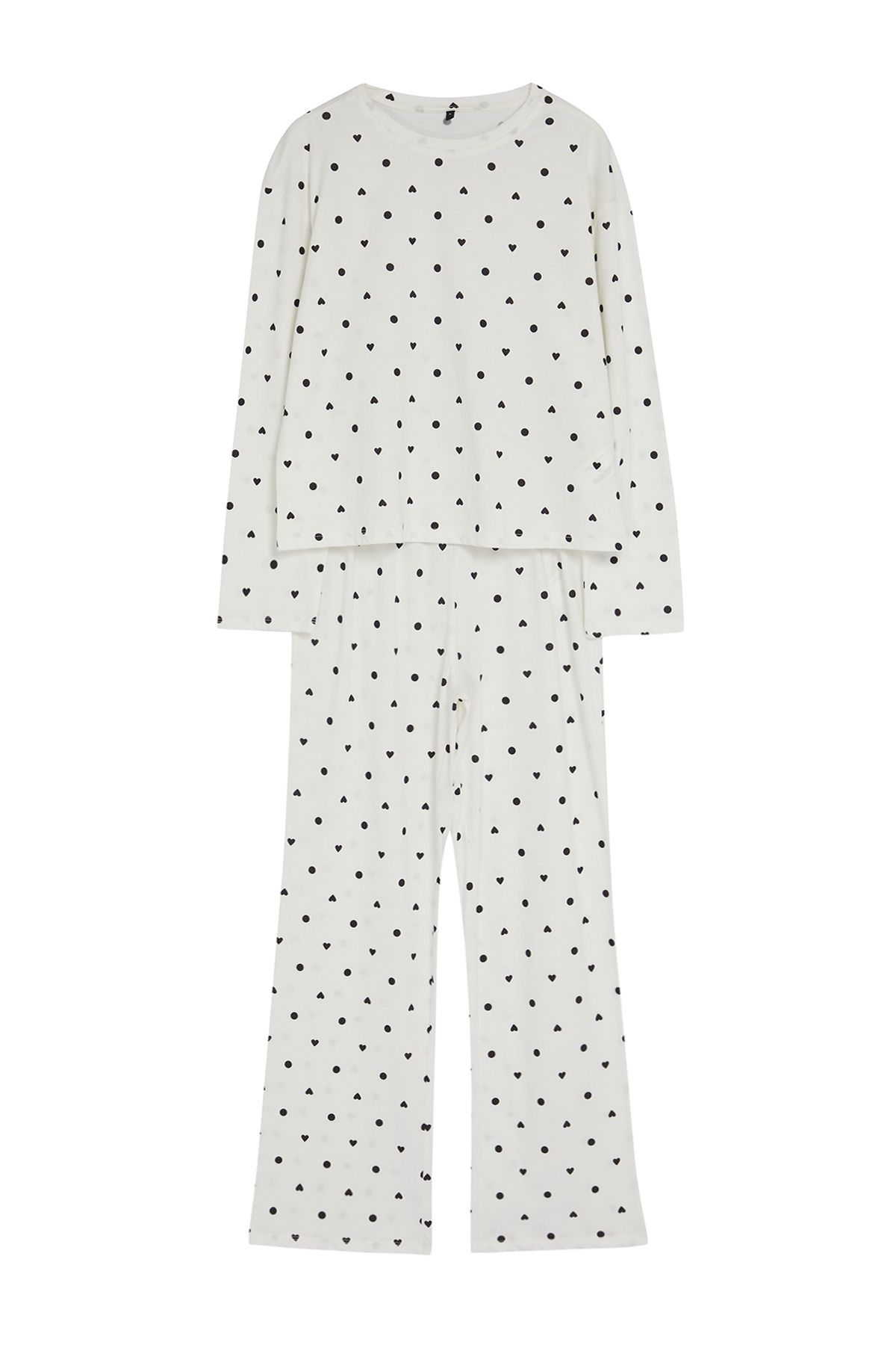 Trendyol Collection-Weißes gestricktes Pyjama-Set aus 100 % Baumwolle mit Punkten und Herzen THMAW25PT00039 6