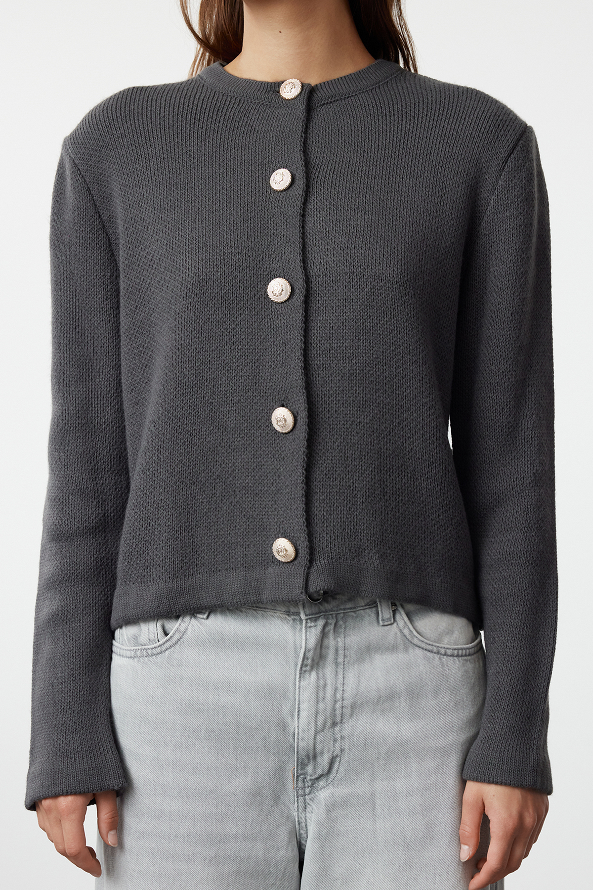 Trendyol Collection Kardigan z dzianiny antracytowej - wygląd kurtki, Twoaw24Hi00090