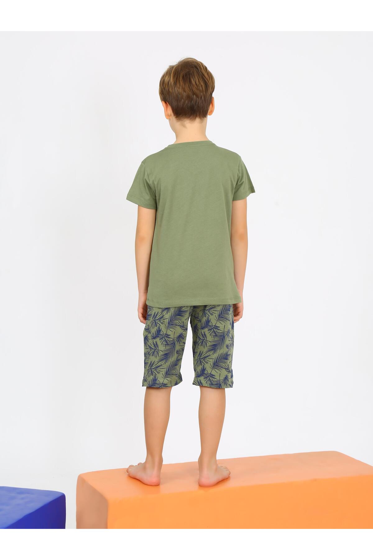 vitmo Erkek Çocuk Kısa Kollu Kapri %100 Pamuklu Golden Pijama Takımı Yeşil fotoğrafı 2 (önizleme)
