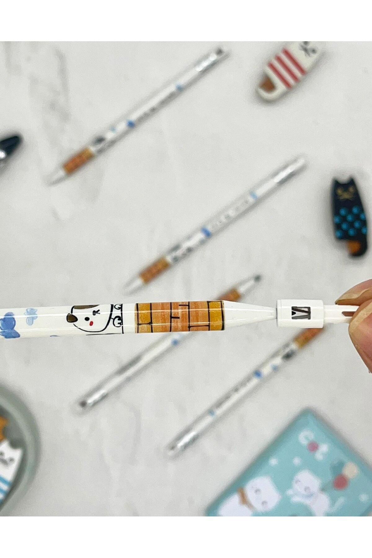Kağıt Gemi Dükkan-Kawaii White Patterned Thick Nib Pencil with Sharpener 4
