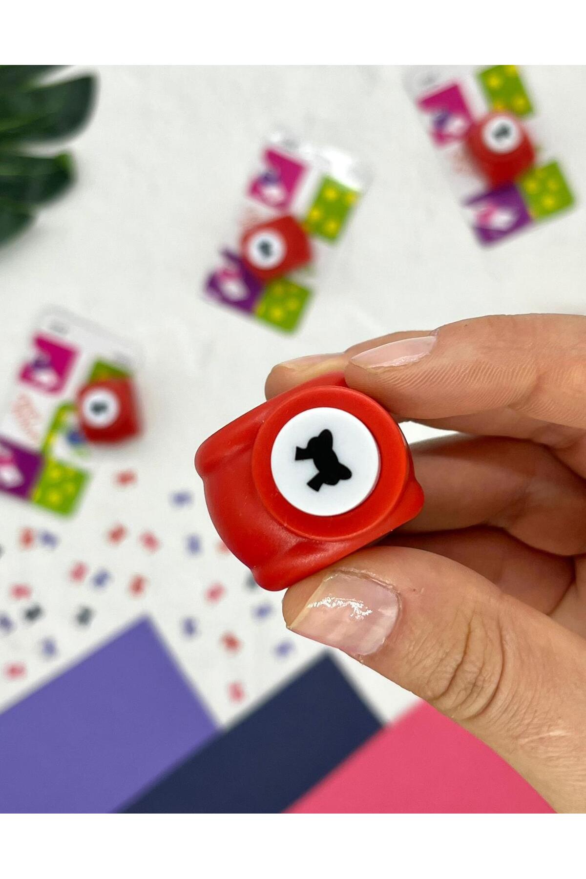 Kağıt Gemi Dükkan Kurdale Desenli Kırmızı Mini Delgeç