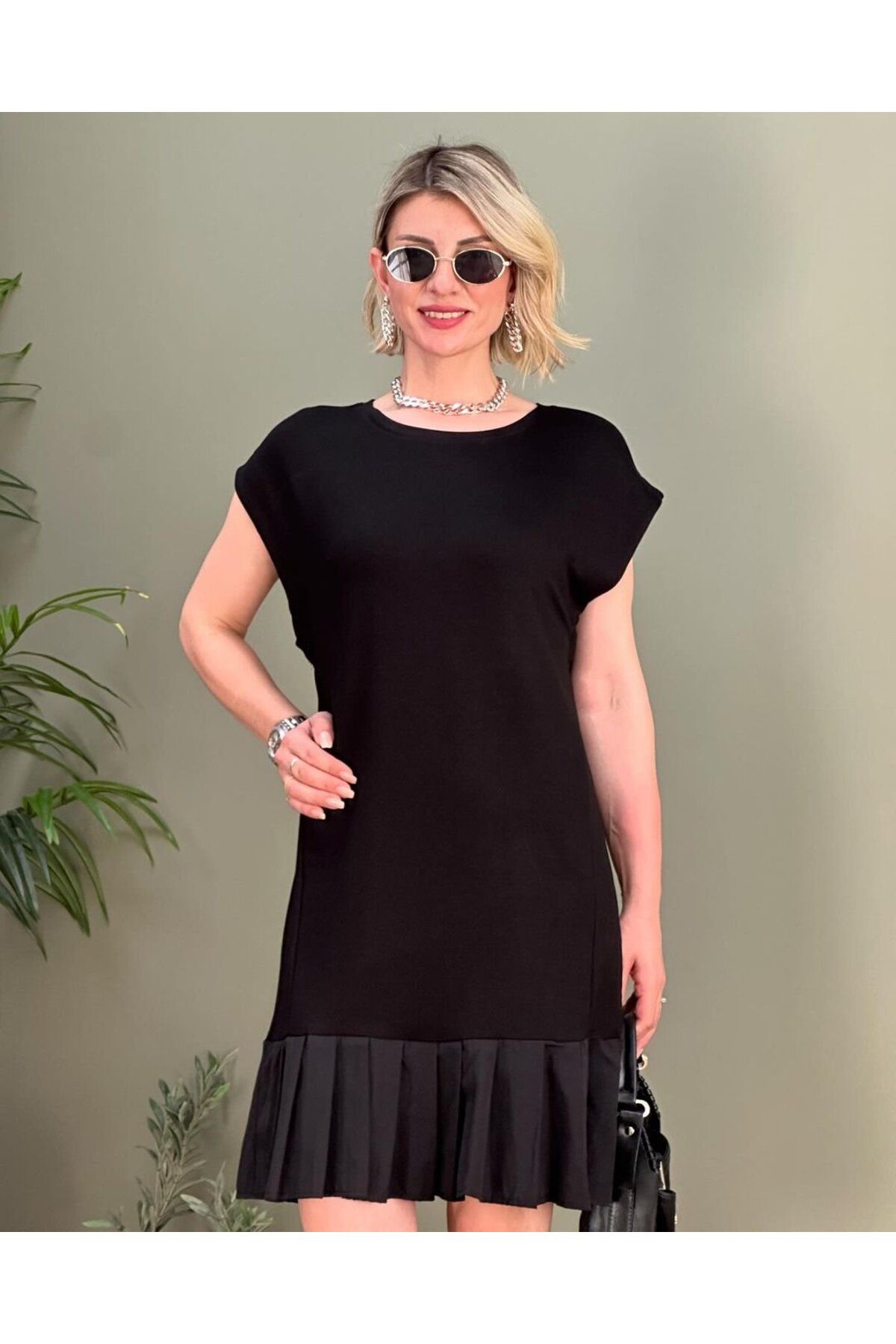 PUPOOL Rochie De Damă Din Țesătură Din Viscoză Cu Detaliu Mini Tunică Femeie - S