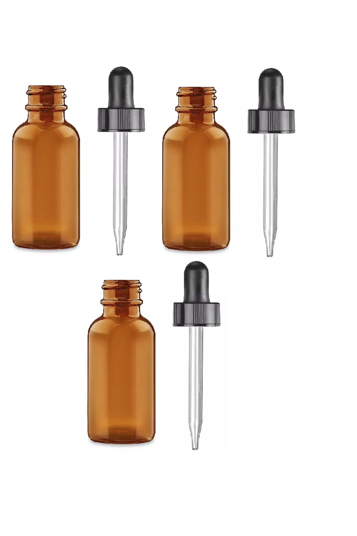 Juniberry 3 Adet Çok Amaçlı Amber Şişe Cam Damlalıklı Akıtıcı Cam Pipet Şişe 3x50ml