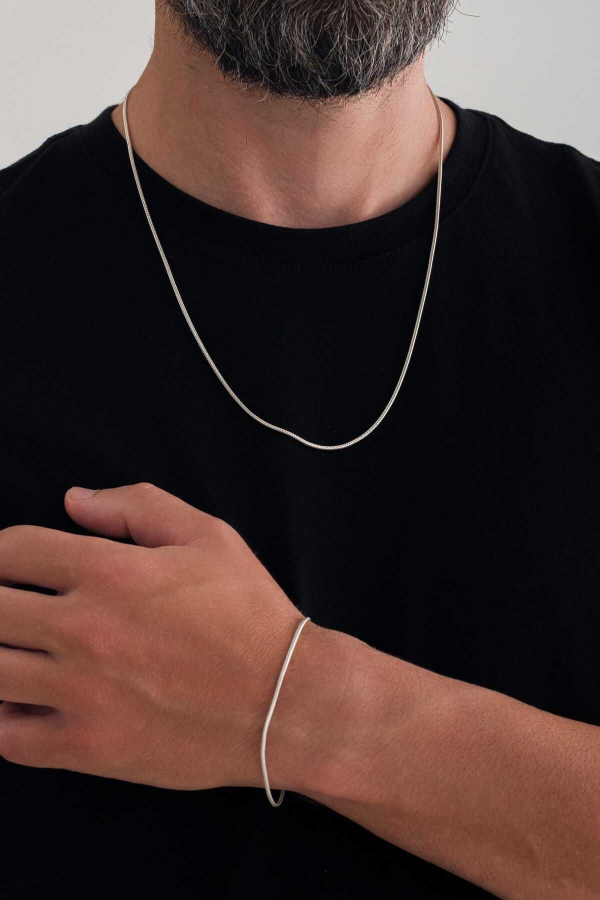 Sterling Silver Aura Gümüş 1.6mm Tilki Kuyruğu Kolye Bileklik Set 925 Ayar Gümüş