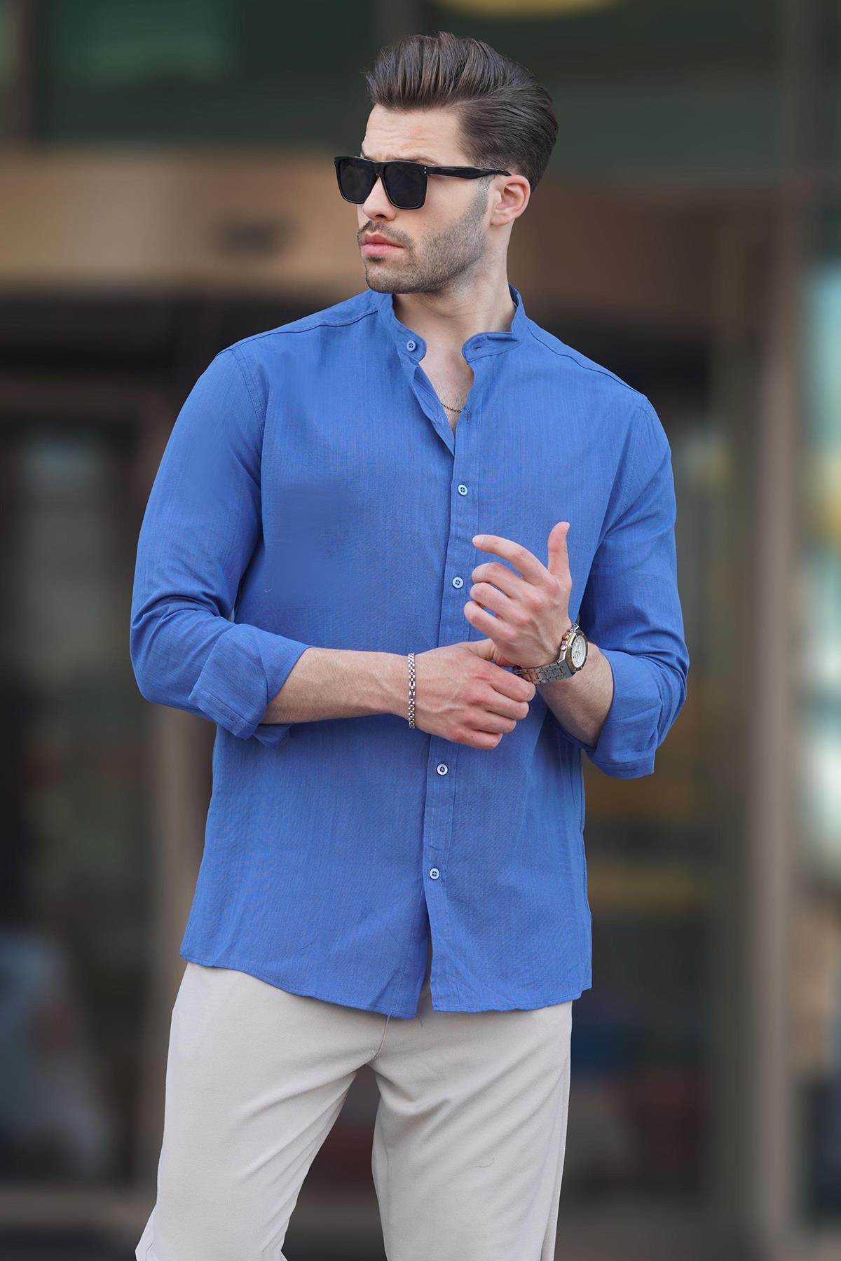 پیراهن مردانه آستین بلند پنبه ای یقه جامد مشکی