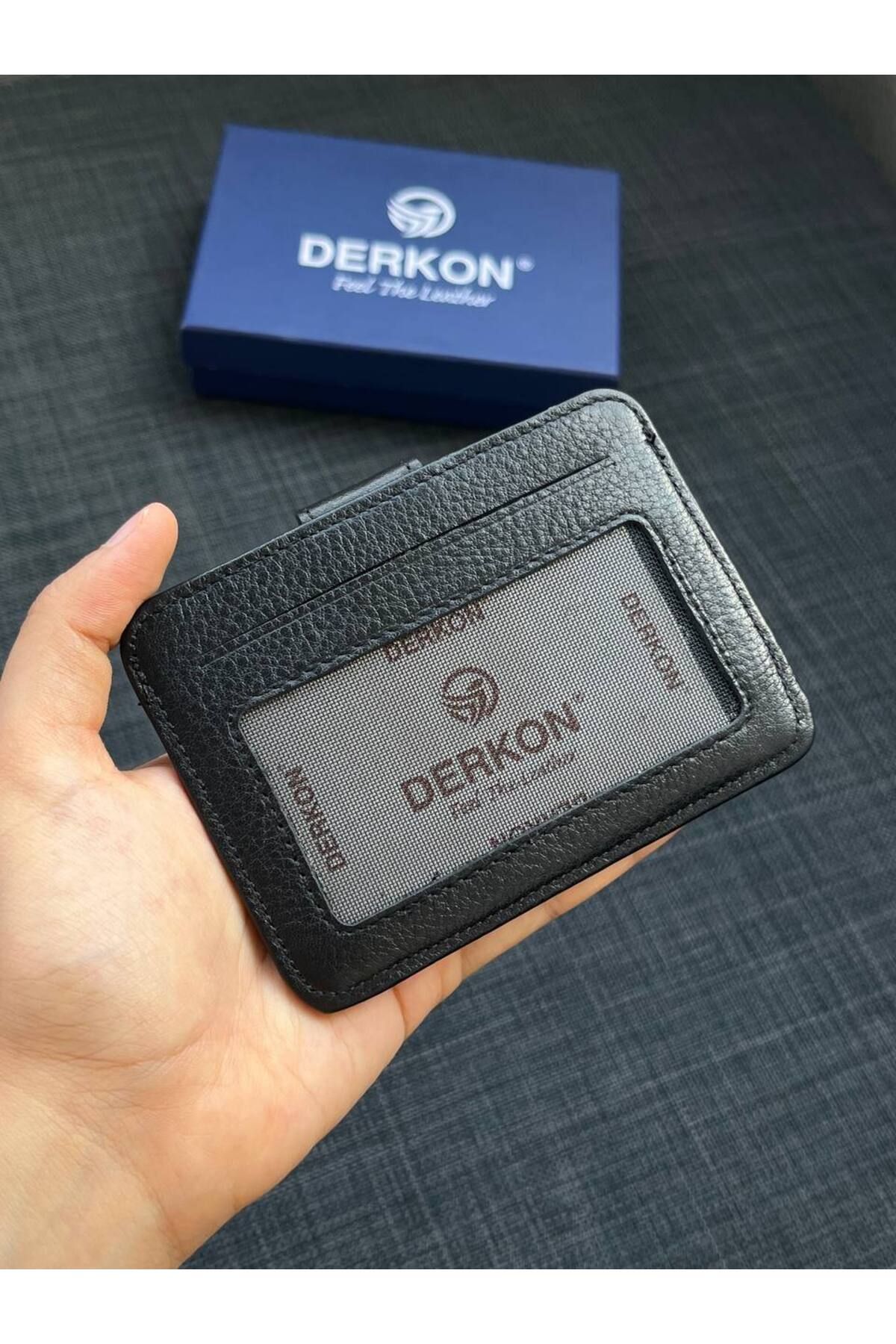 DERKON-Unisex Genuine Leather BlaCk Card Holder Wallet 3