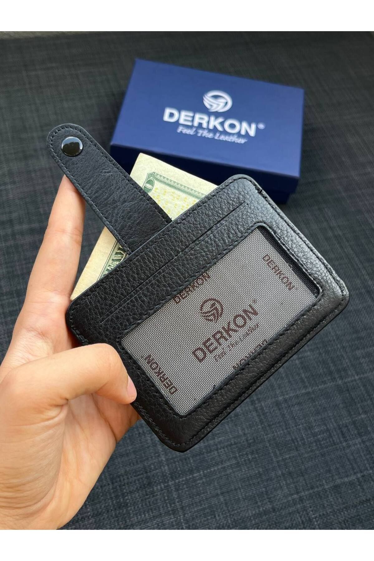 DERKON-Unisex Genuine Leather BlaCk Card Holder Wallet 6