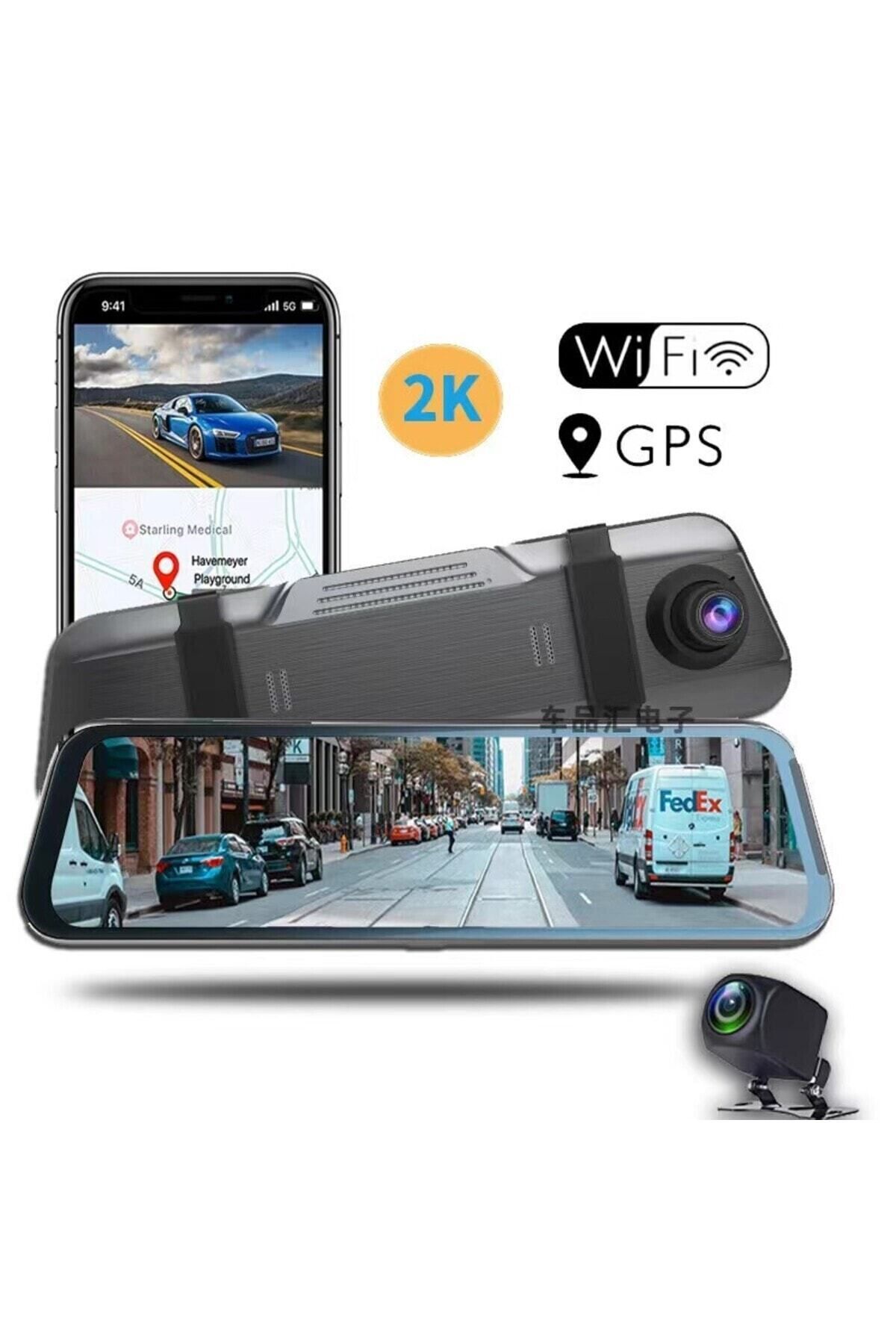 Wevolt PREMİUM Mb-5100-1 ULTRA HD 2K 10 İNÇ AYNA KAMERA (WİFİ+GPS) Türkçe Menü Çift Kameralı ARAÇ KAMERA