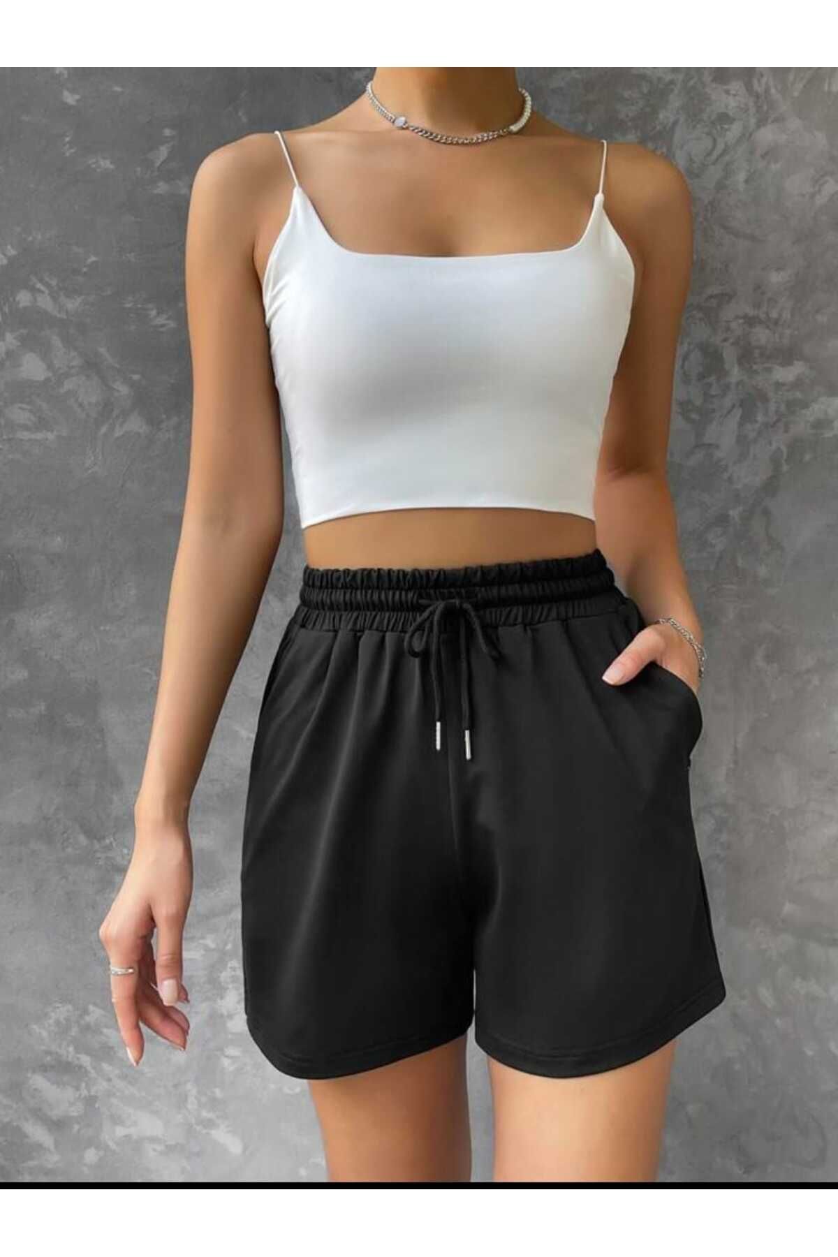 belean Pantaloni Scurți Negri Pentru Femei Îmbrăcăminte Confortabilă Pantaloni Scurți De Sezon Cu Buzunare Femeie - 2XL