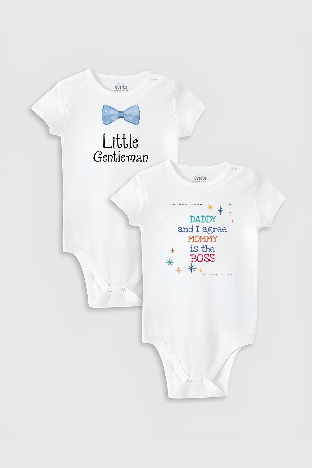 Organik %100 Pamuk Little Gentleman 2'li Bebek Body Set Beyaz Badi Çıtçıtlı Zıbın İkili  5011-5614