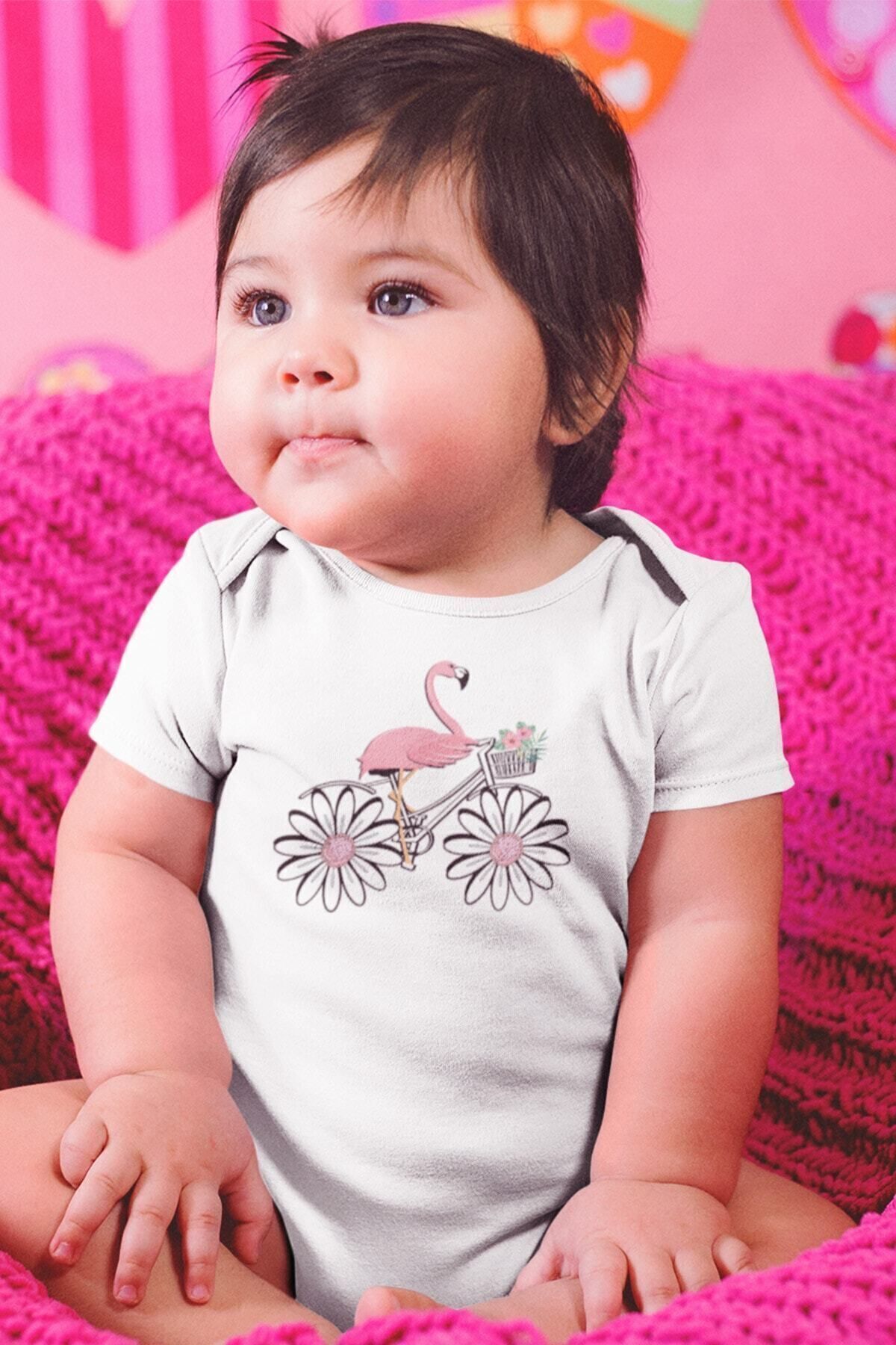  بادی بچگانه آستین کوتاه طرح فلامینگو، ۱۰۰٪ پنبه ارگانیک، کد ۵۳۹۳