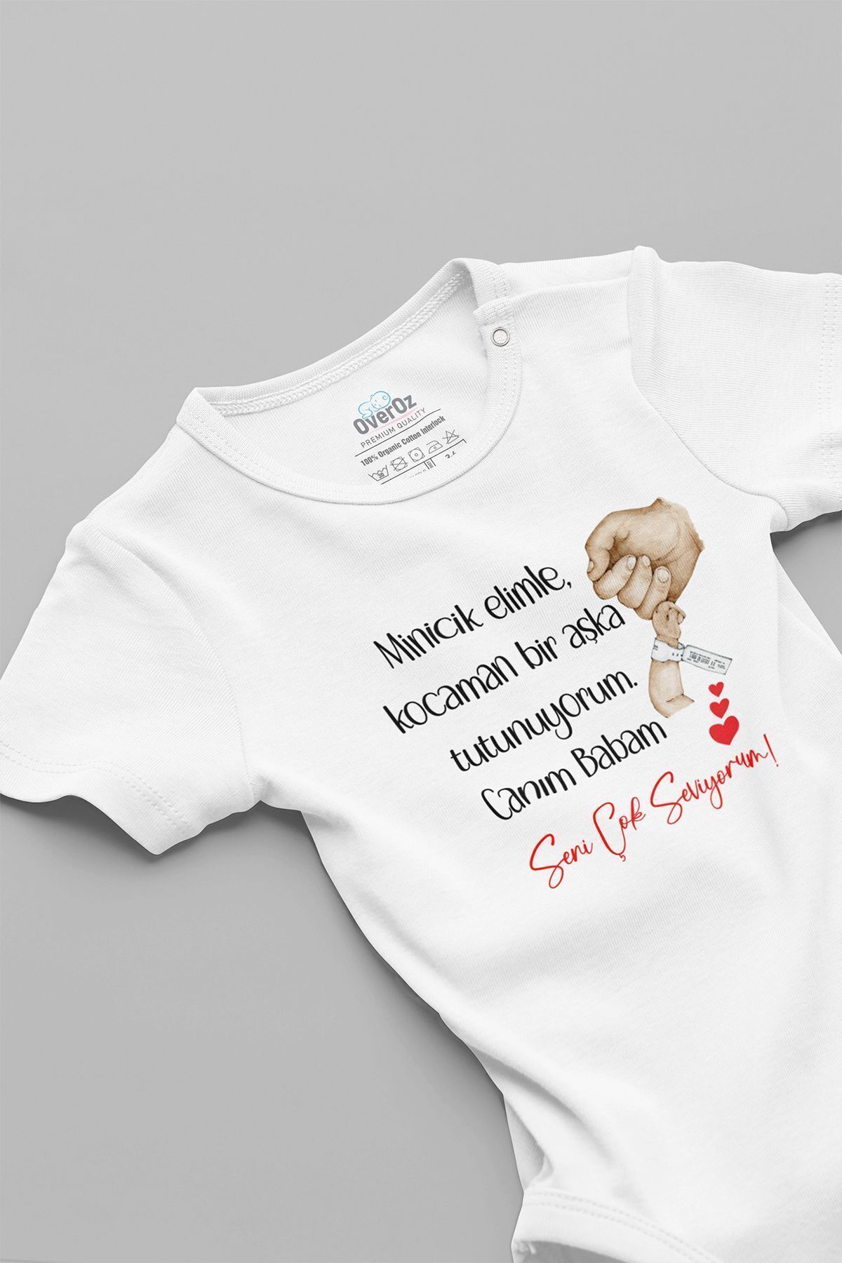 Organik %100 Pamuk Canım Babam Aşka Tutunuyorum Baskılı Bebek Body Beyaz Badi Çıtçıtlı Zıbın 5277