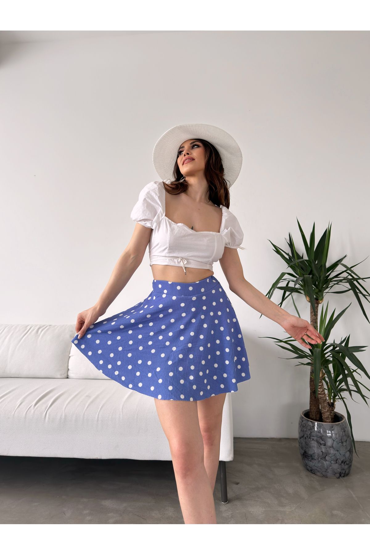 Fav Style-Fusta mini de damă cu model albastru - pantaloni scurți și talie elastică 6