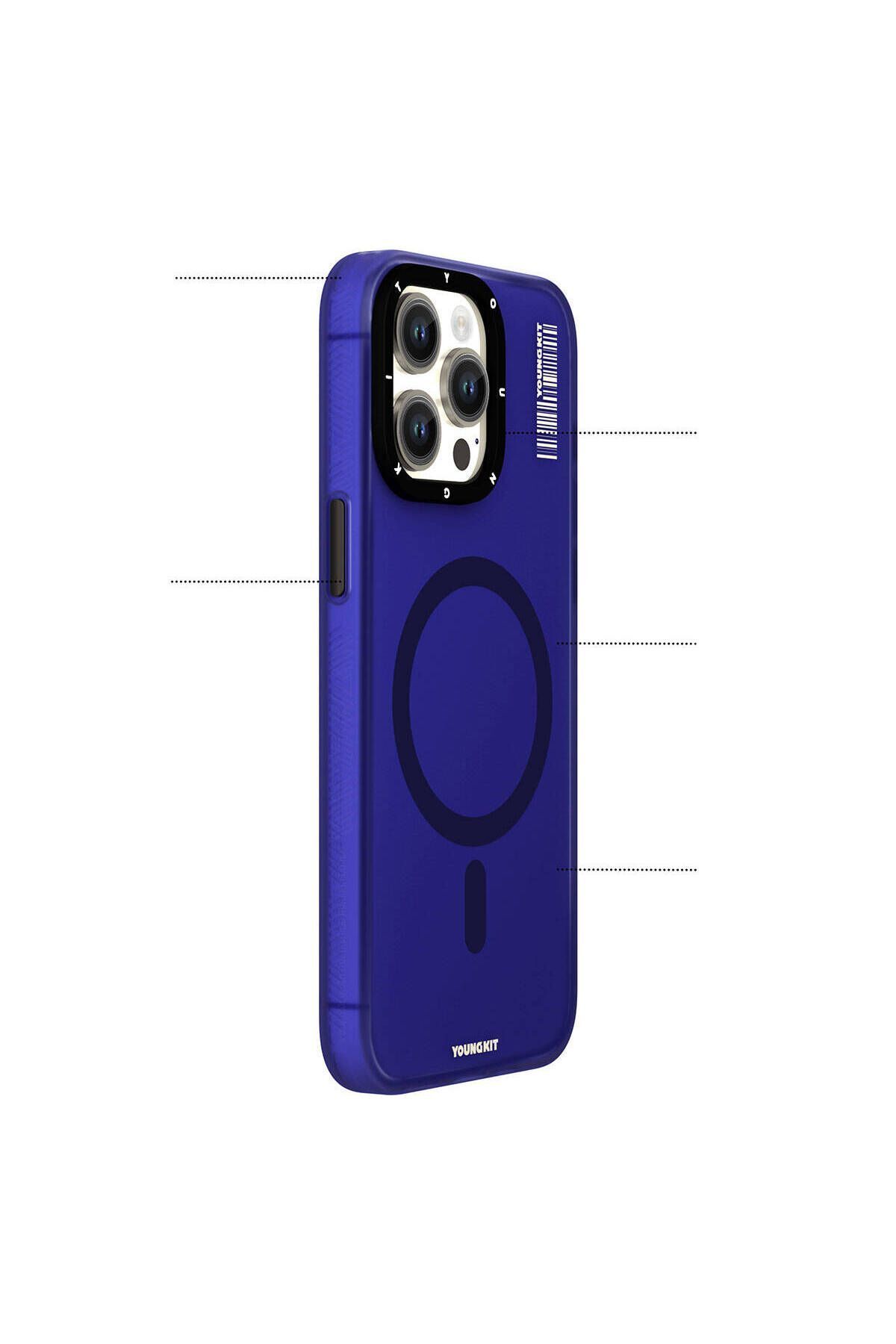 iPhone 15 Pro Max Youngkit Hidden Sand Serisi Magsafe Uyumlu Kılıf Mavi