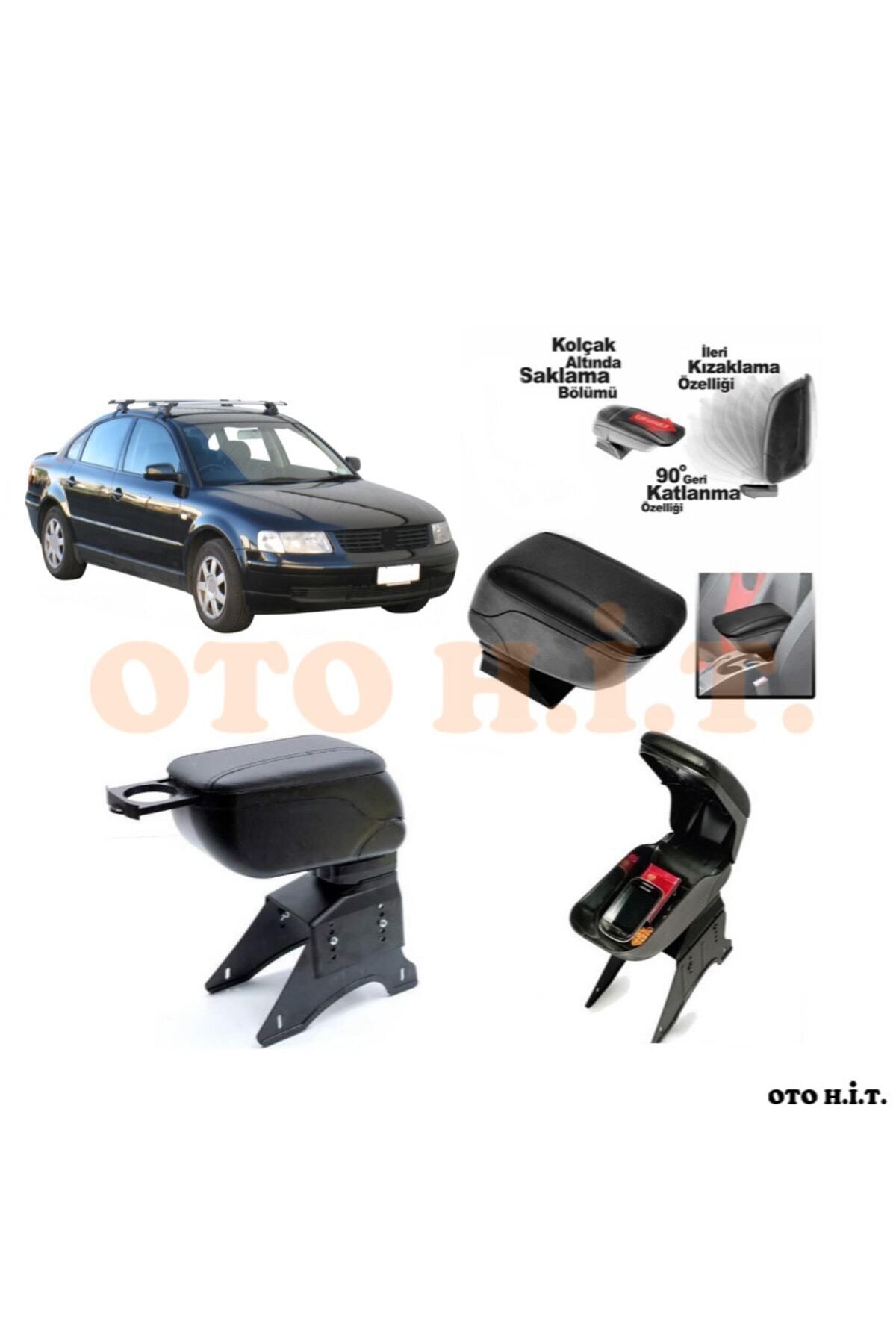 OTO H.İ.T. Volkswagen Passat B5 Uyumlu Kol Dayama Ve Kolçak Sürgülü Bardaklıklı Ayarlanabilir Siyah Deri
