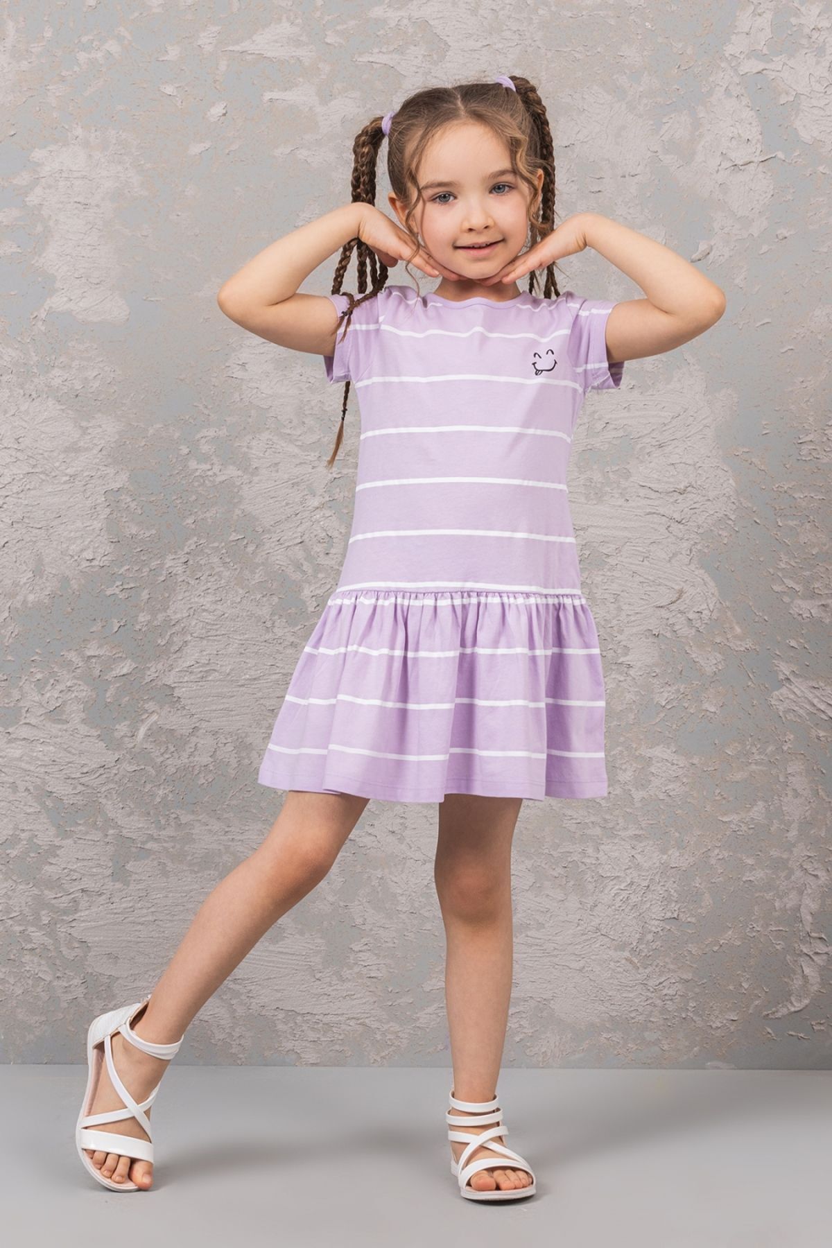 DMB BOYS & GIRLS Rochie Pentru Fetiță Cu Dungi Cu Model Flamingo - Decolteu Femeie - 7-8 ani