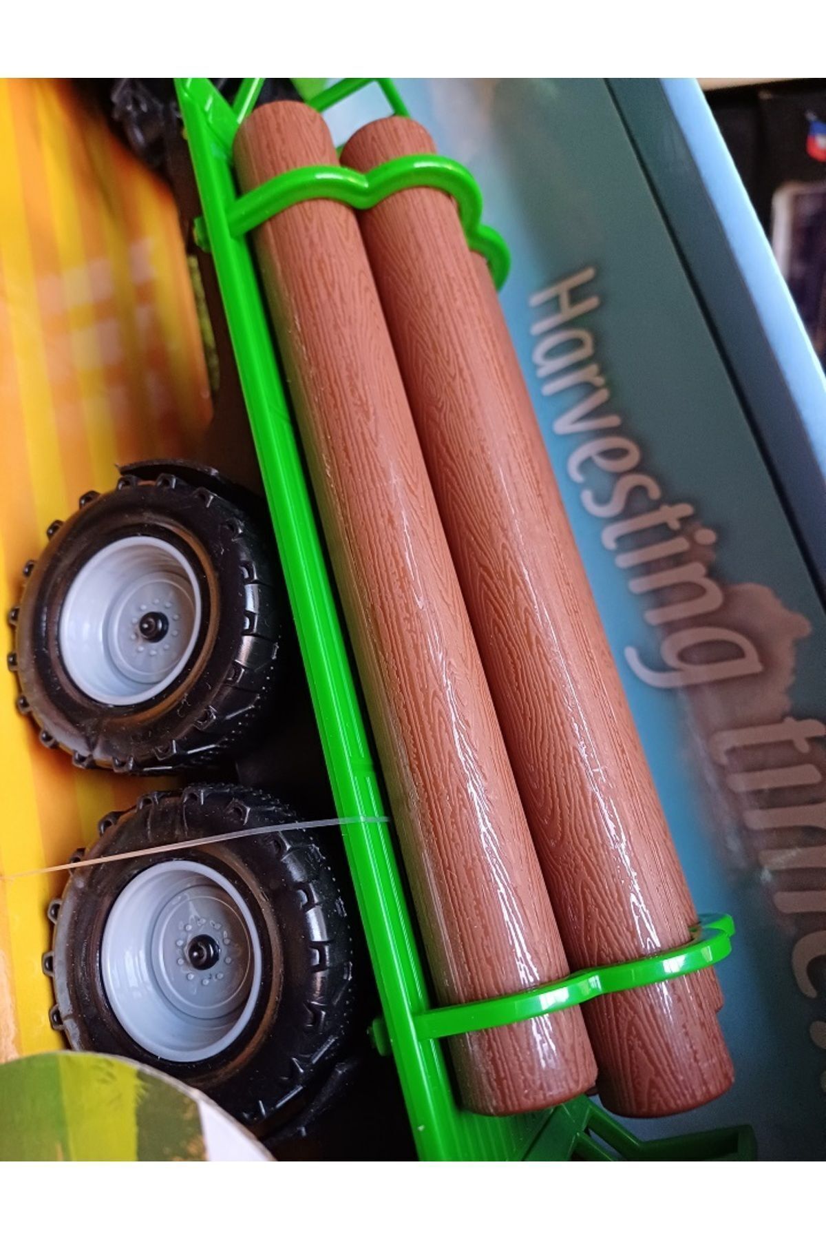 Römorklu Traktör ışıklı Ve 3 Sesli Orman Oyuncakları Çiftlik Odun Taşıyıcı Motor Kapağı Açılır 42cm