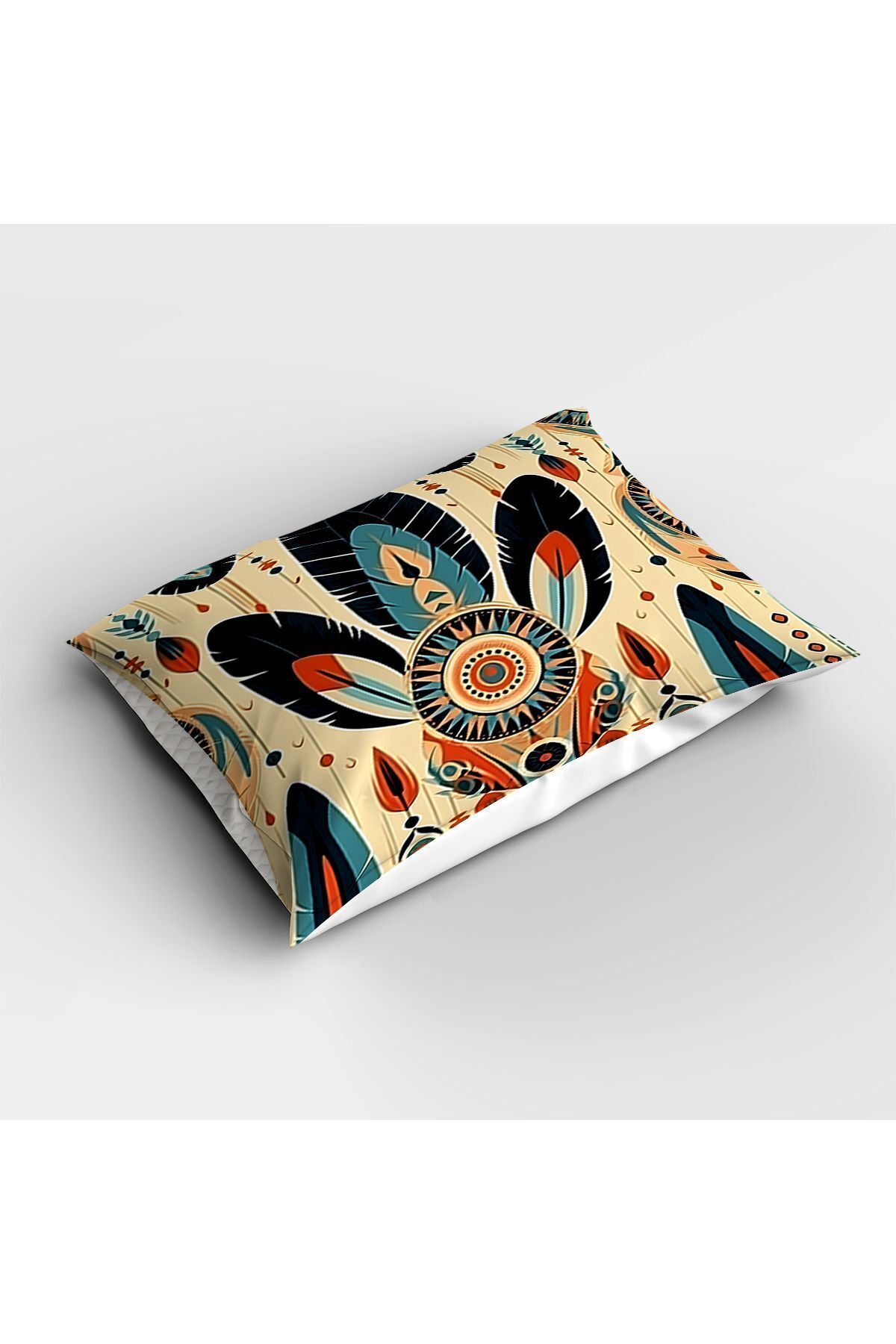 3D ELSE HALI-Double Colorful Feathers Patterned Microfiber Quilted Sleeping Set - Quilt and Pillow 5
