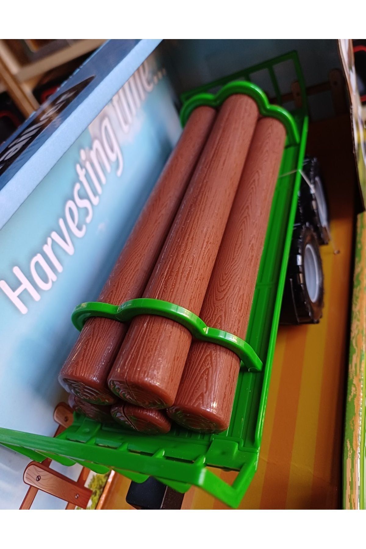 Römorklu Traktör ışıklı Ve 3 Sesli Orman Oyuncakları Çiftlik Odun Taşıyıcı Motor Kapağı Açılır 42cm