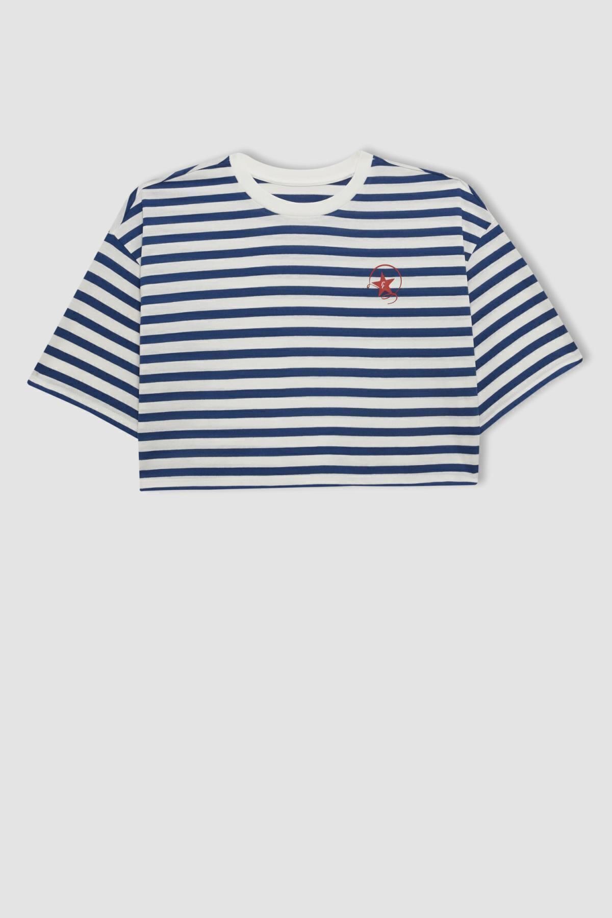 تیشرت آستین کوتاه ورزشکار یقه راه راه Fit Crop Top C5822x24sm