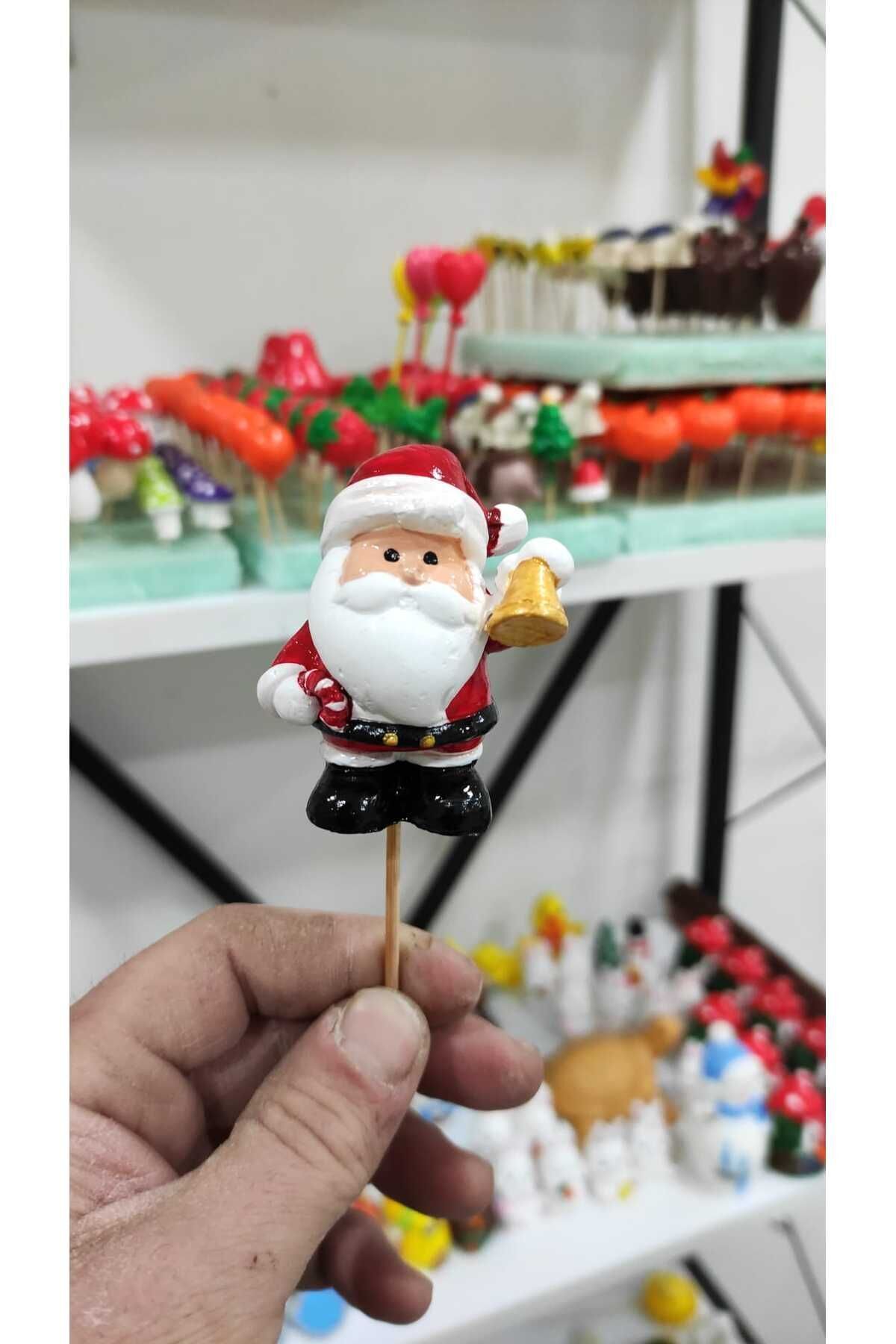 Noel Baba Yılbaşı Maket Kürdanlı Cupcake Pasta Süsü Doğum Günü Süsü Pasta Kürdanı Kürdan Süsü