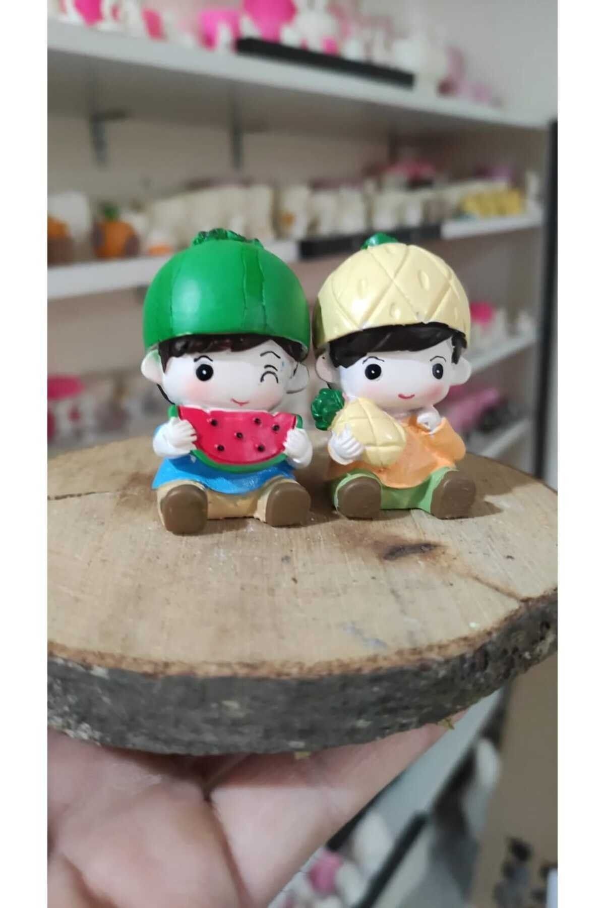 2'li Meyve Yiyen Çocuklar Teraryum Objeleri Teraryum Süsleri Saksı Süsleri Minyatür Obje