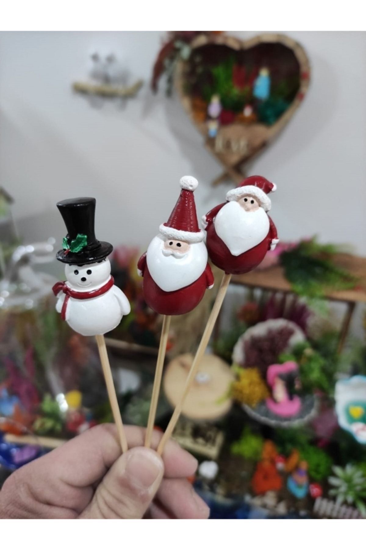 3'lü Noel Yılbaşı Kardan Adam Saksı Süsü Teraryum Obje Teraryum Diorama Malzemeleri