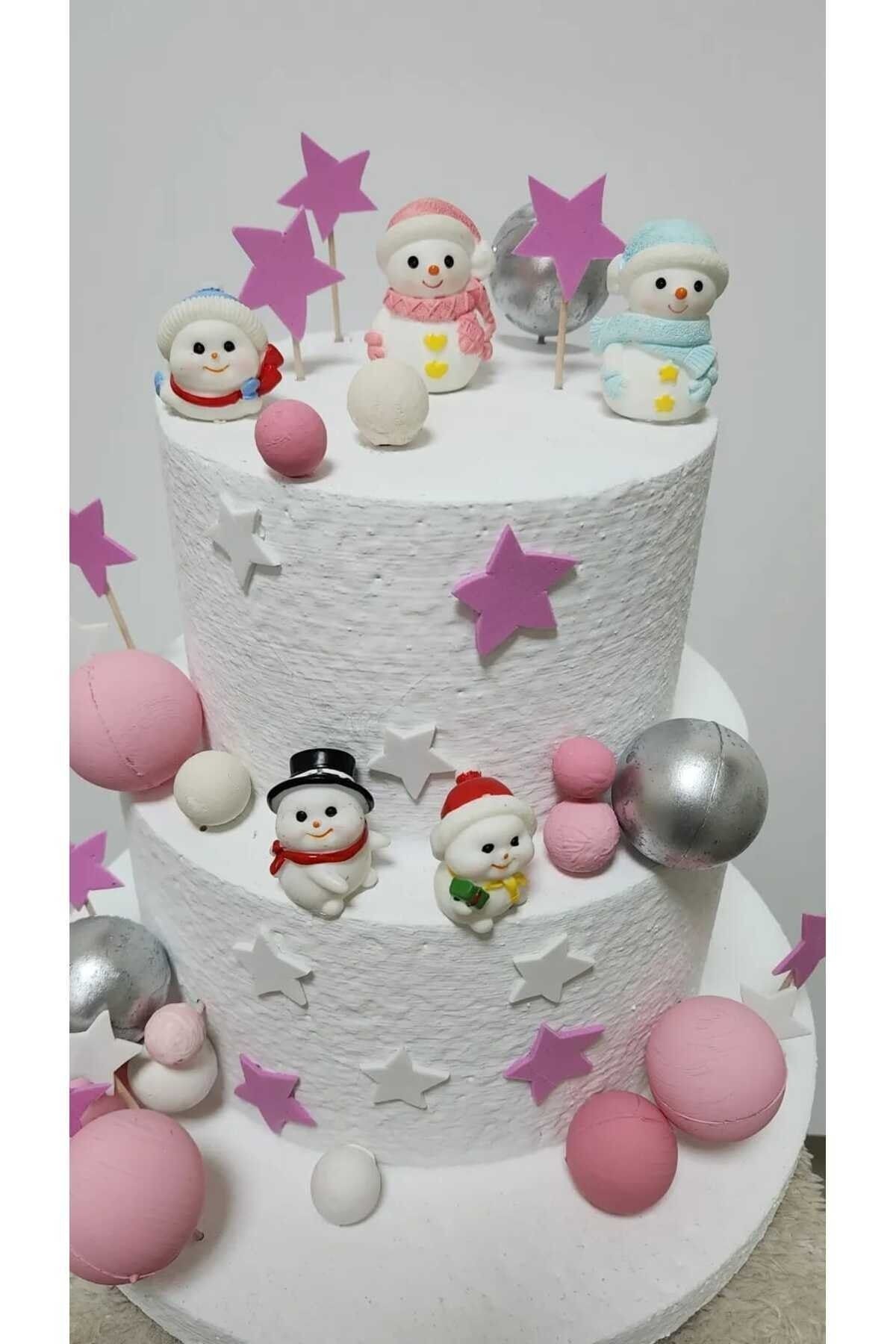 Sevimli Kardan Adamlar 6 Parça Maket Kürdanlı Cupcake Pasta Süsü Doğum Günü Süsleri