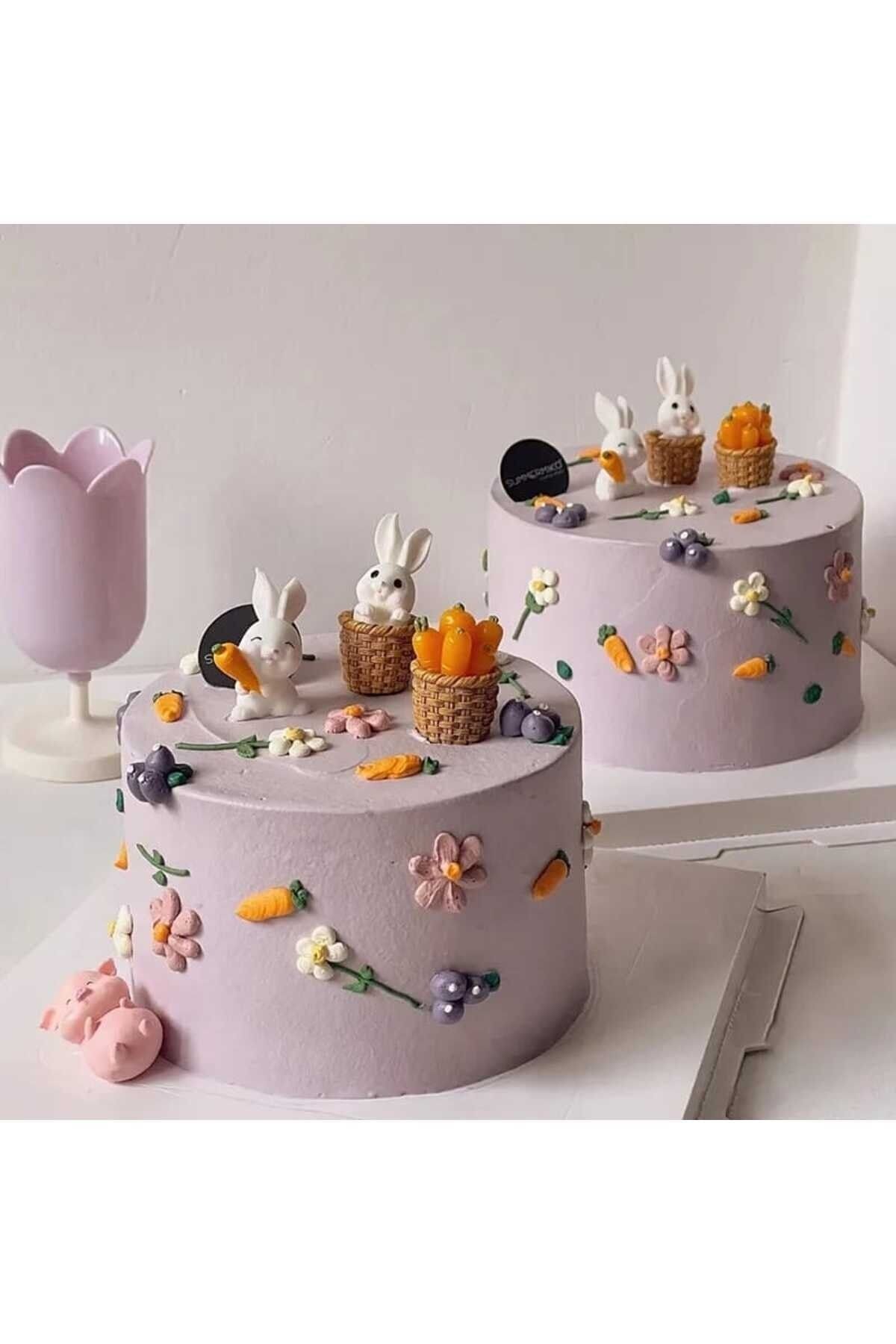Tavşan Set 5 Parça Maket Kürdanlı Cupcake Pasta Süsü Doğum Günü Süsleri Kürdan Süsü