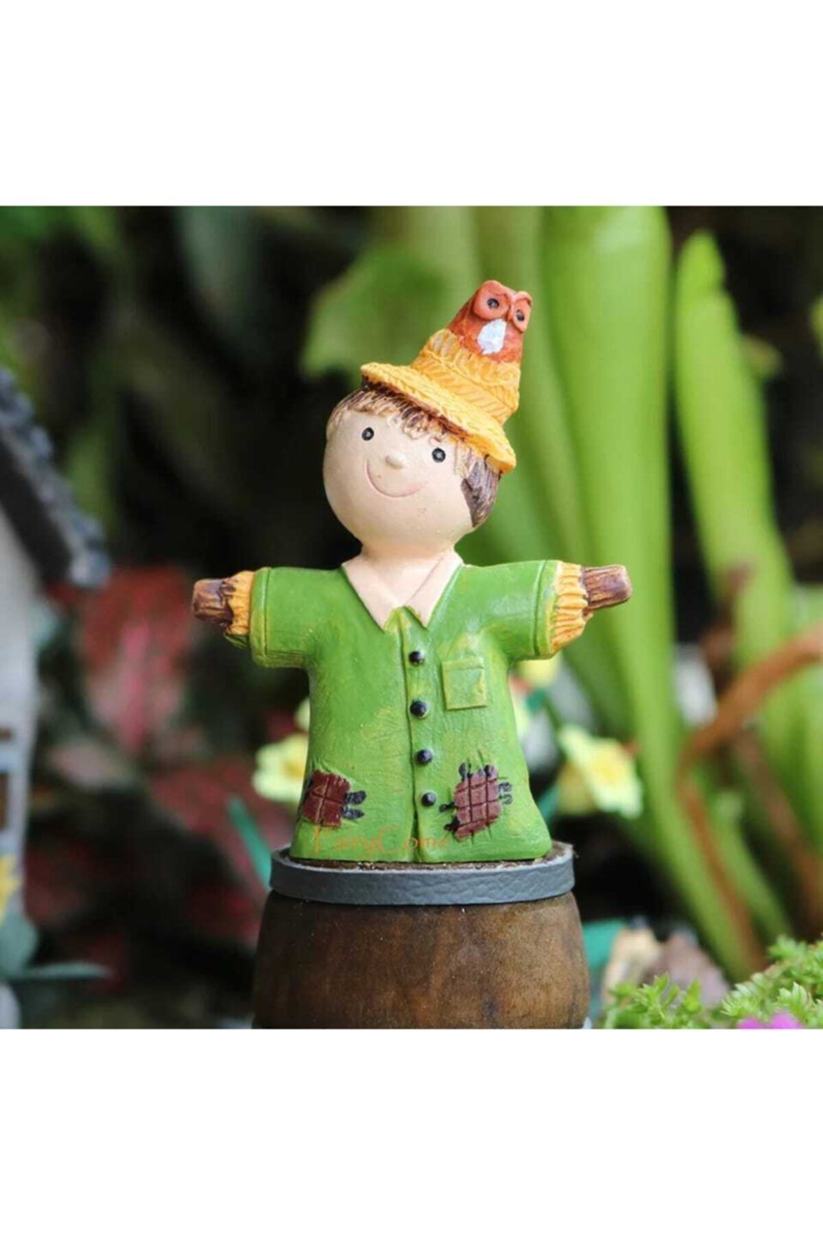 Baykuşlu Korkuluk Teraryum Obje Minyatür Obje Teraryum Aksesuar Saksı Süsü