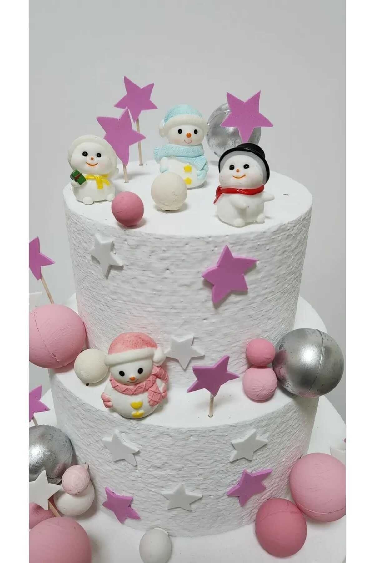 4 Parça Sevimli Kardan Adamlar Maket Kürdanlı Cupcake Pasta Süsü Doğum Günü Süsleri