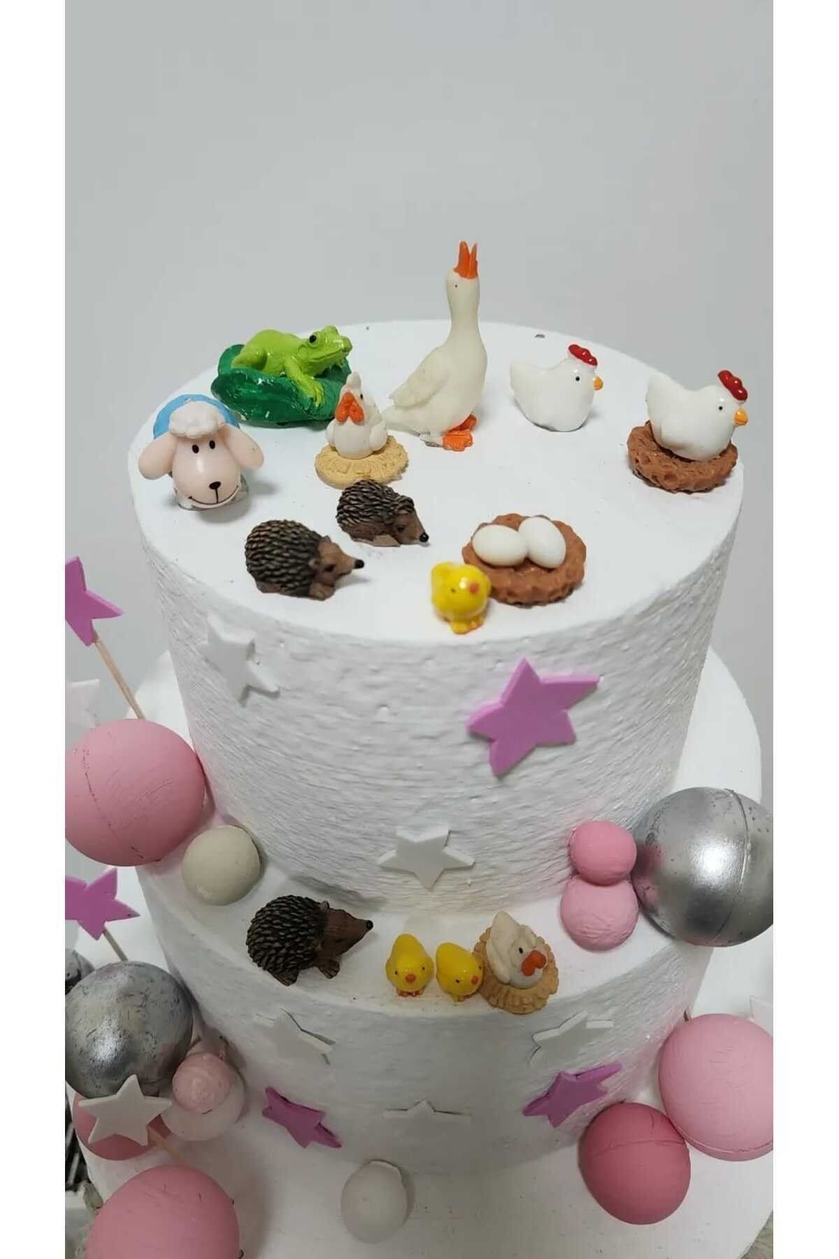 Sevimli Hayvanlar 14 Parça Maket Kürdanlı Cupcake Pasta Süsü Doğum Günü Süsleri