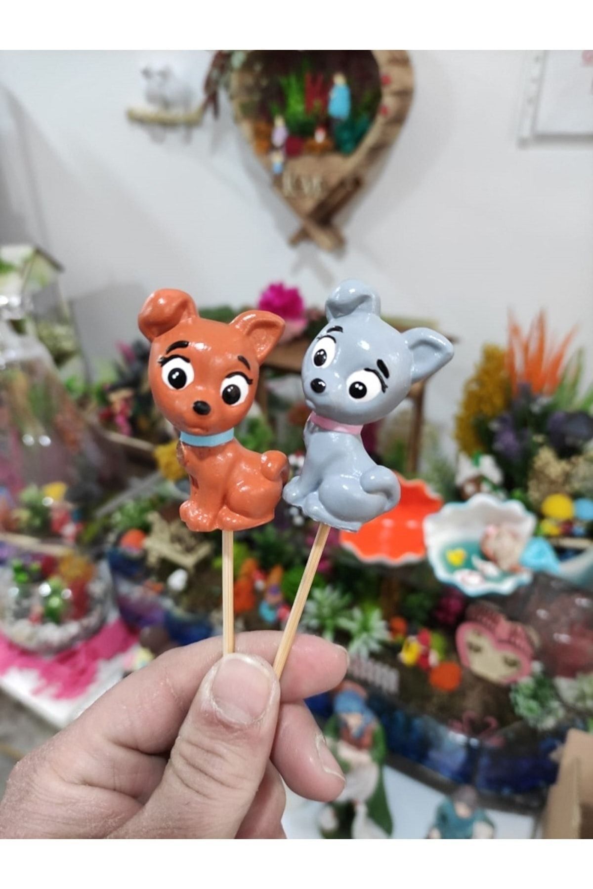 2'li Köpek Maket Kürdanlı Cupcake Pasta Süsü Doğum Günü Süsleri Kürdan Süsü