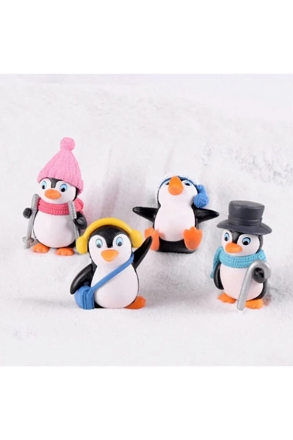 4'lü Penguen Maket Kürdanlı Cupcake Pasta Süsü Doğum Günü Süsleri Pasta Kürdanı