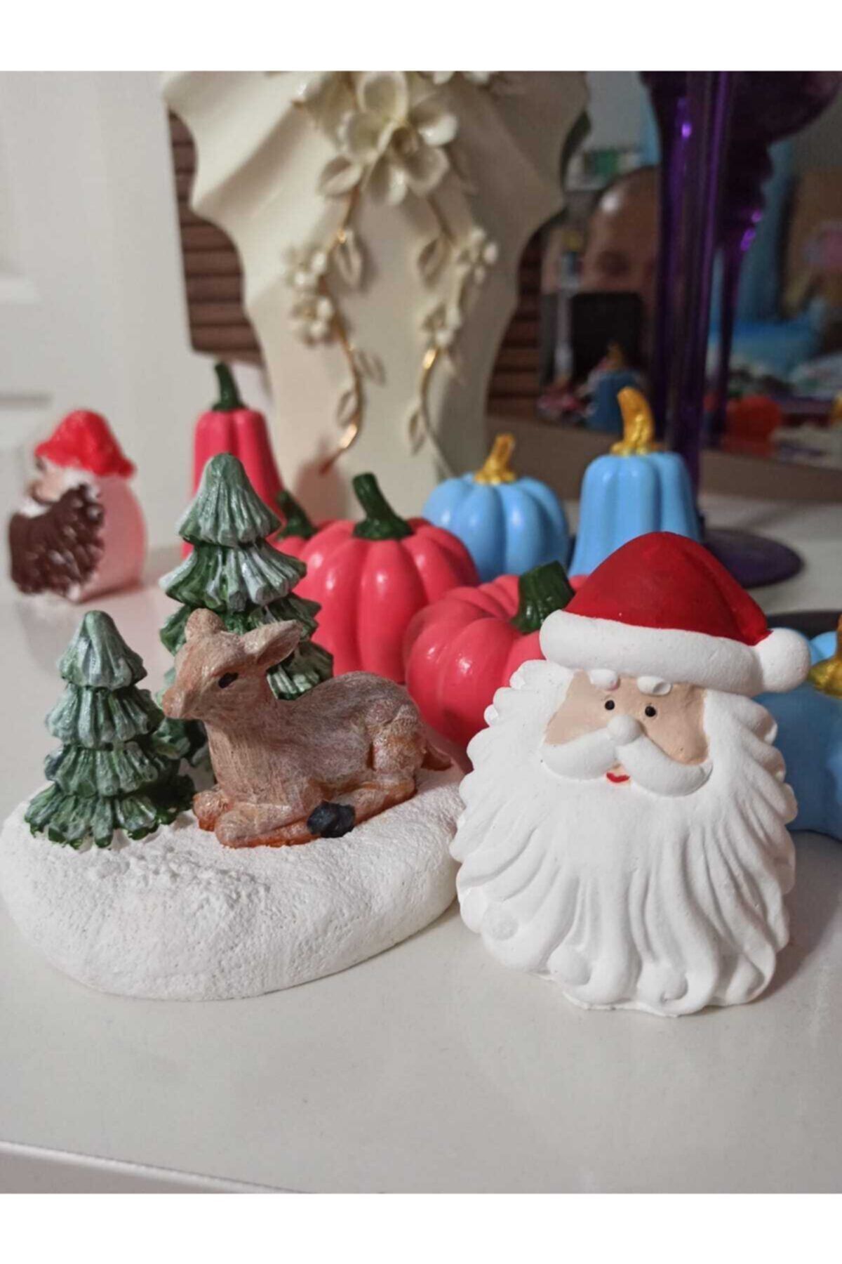 Geyik, Ağaçlar Ve Noel Dede Teraryum Obje Minyatür Obje Teraryum Diorama Malzemeleri