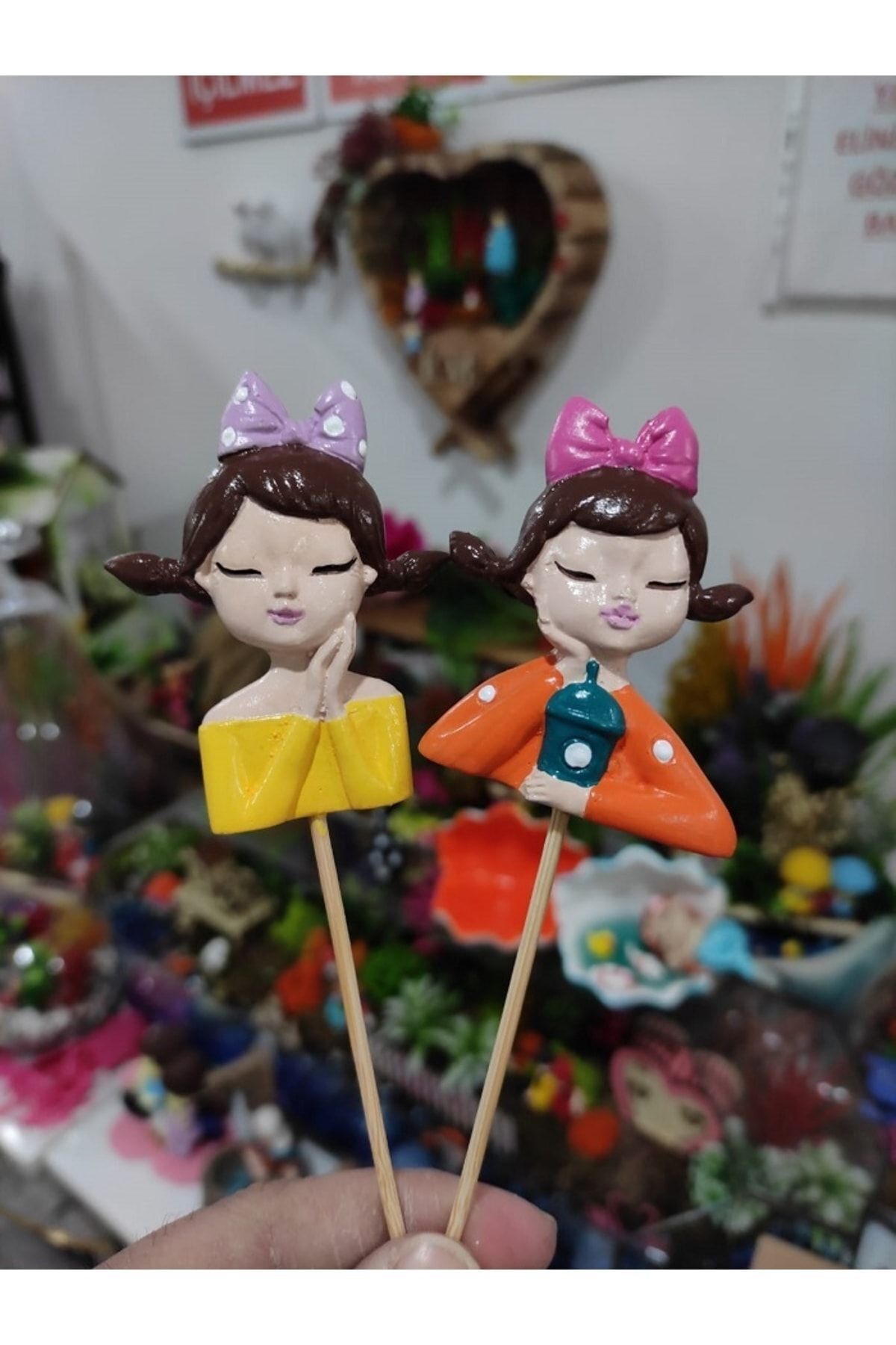 2'li Kız Obje Saksı Süsü Teraryum Obje Teraryum Diorama Malzemeleri Minyatür Obje