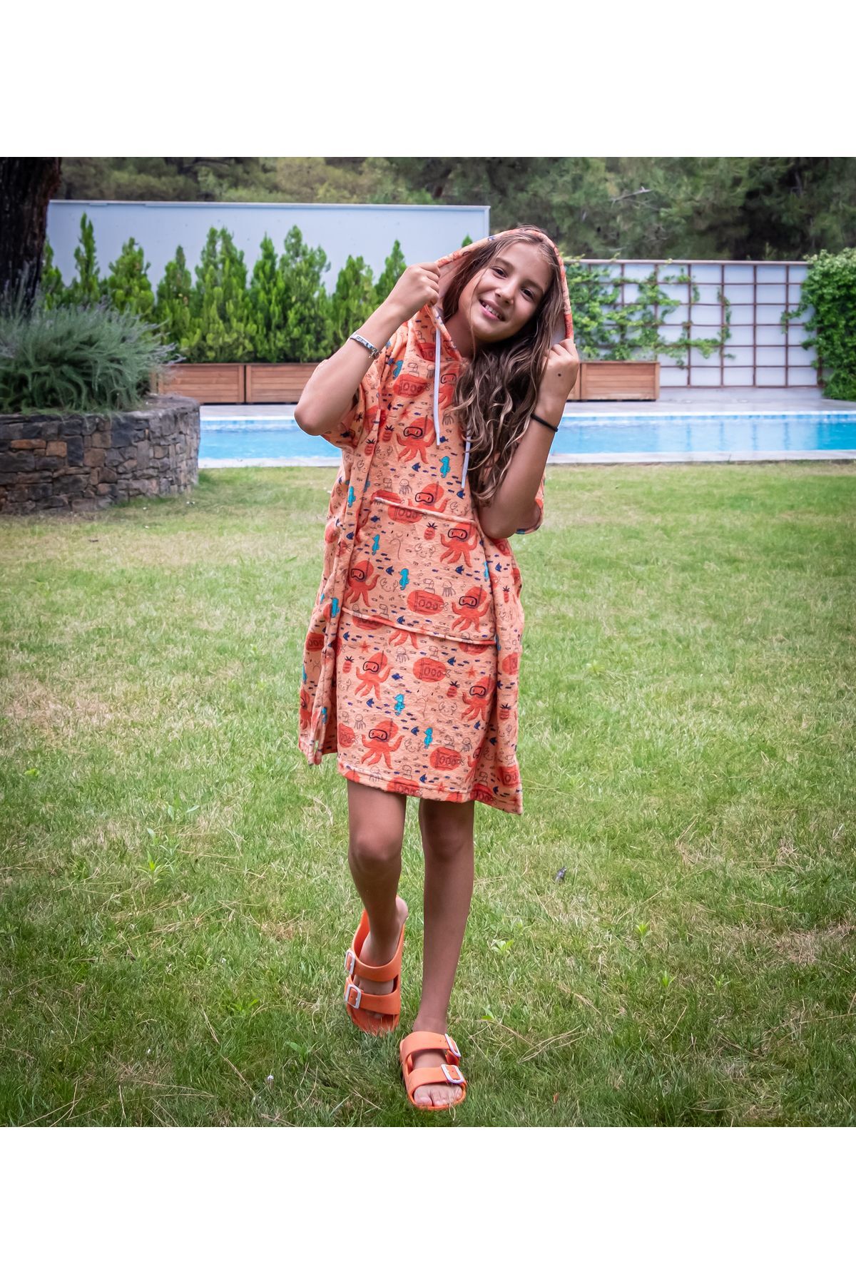 MEYHOME Plaj Havlu Çocuk Pançosu kapşonlu (ahtapot baskılı)